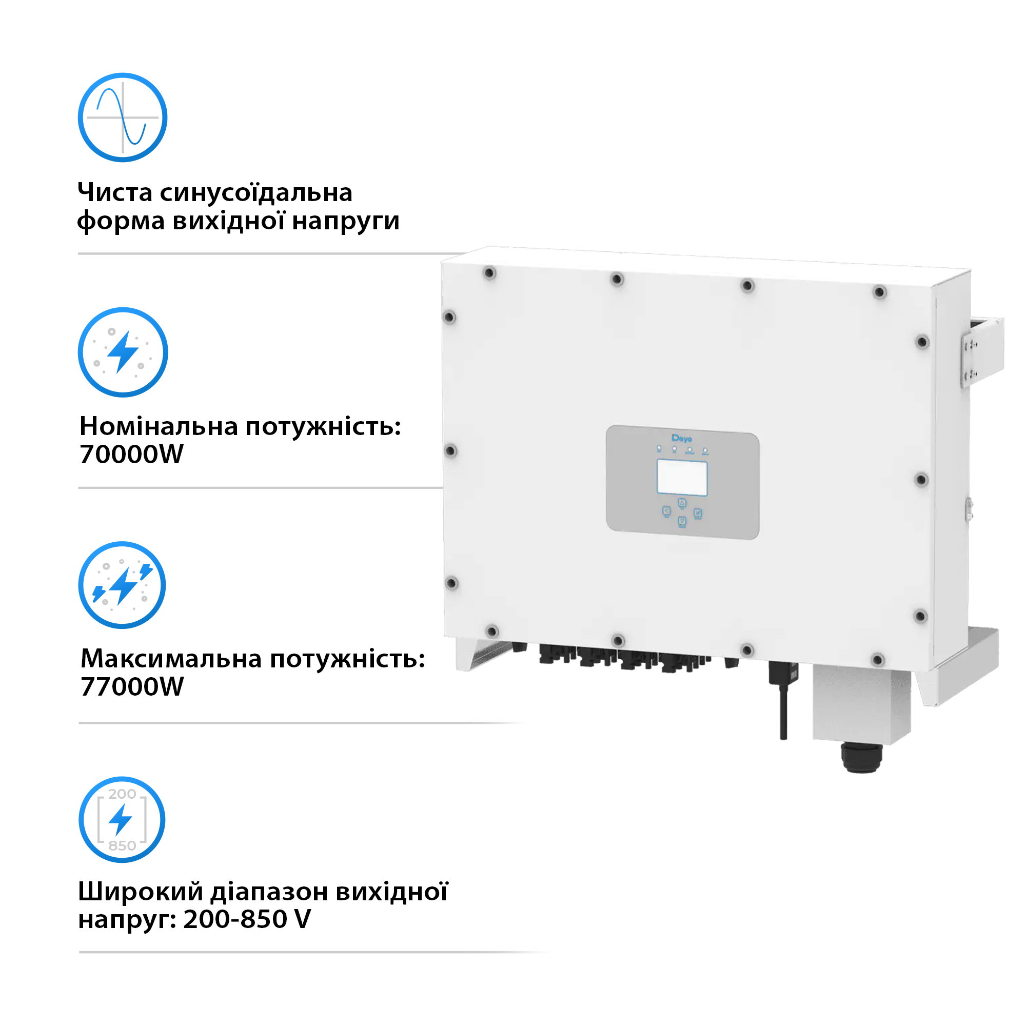 Мережевий інвертор  DEYE SUN-70K-G 70KW Трифазний 380V/50hz - Фото 2