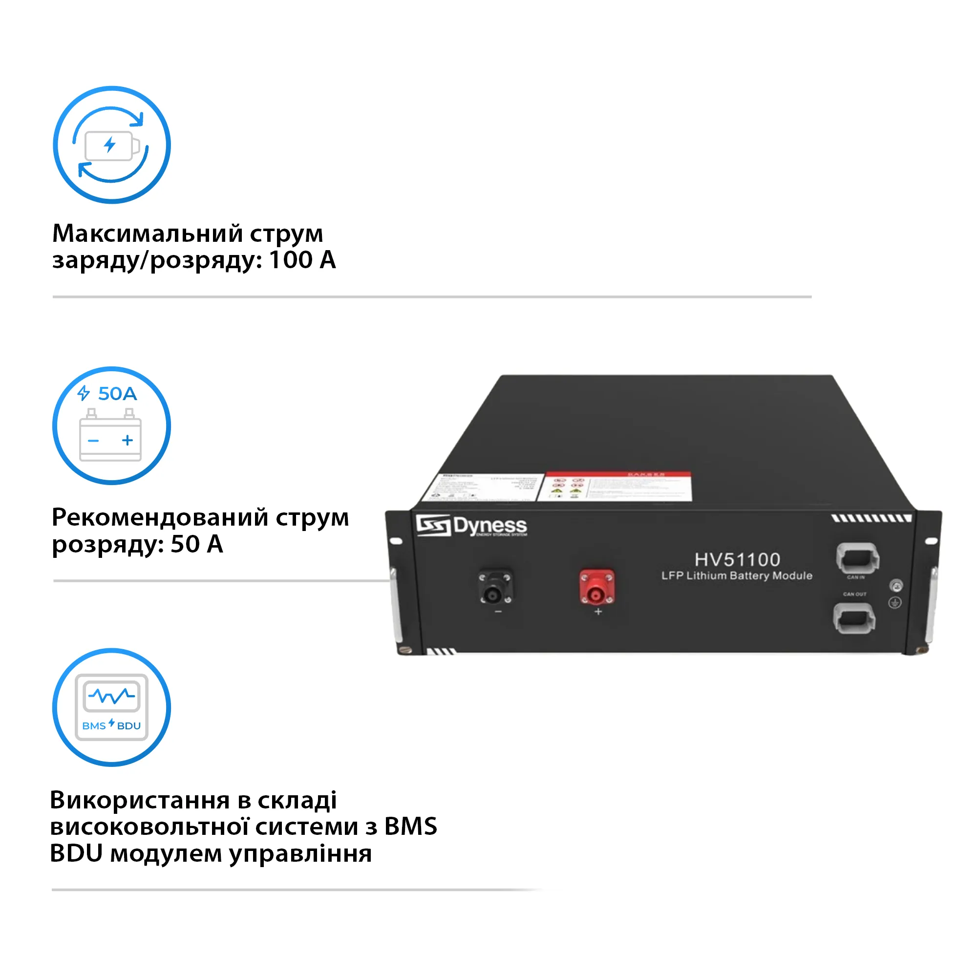 Акумуляторна батарея Dyness HV51100 51.2V 100Ah 5.12kWh LiFePO4 - Фото 3
