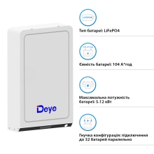 Акумуляторна батарея DEYE RW-M5.3 Pro LV 51.2V 104Ah 5.32kWh LiFePO4 - Фото 2