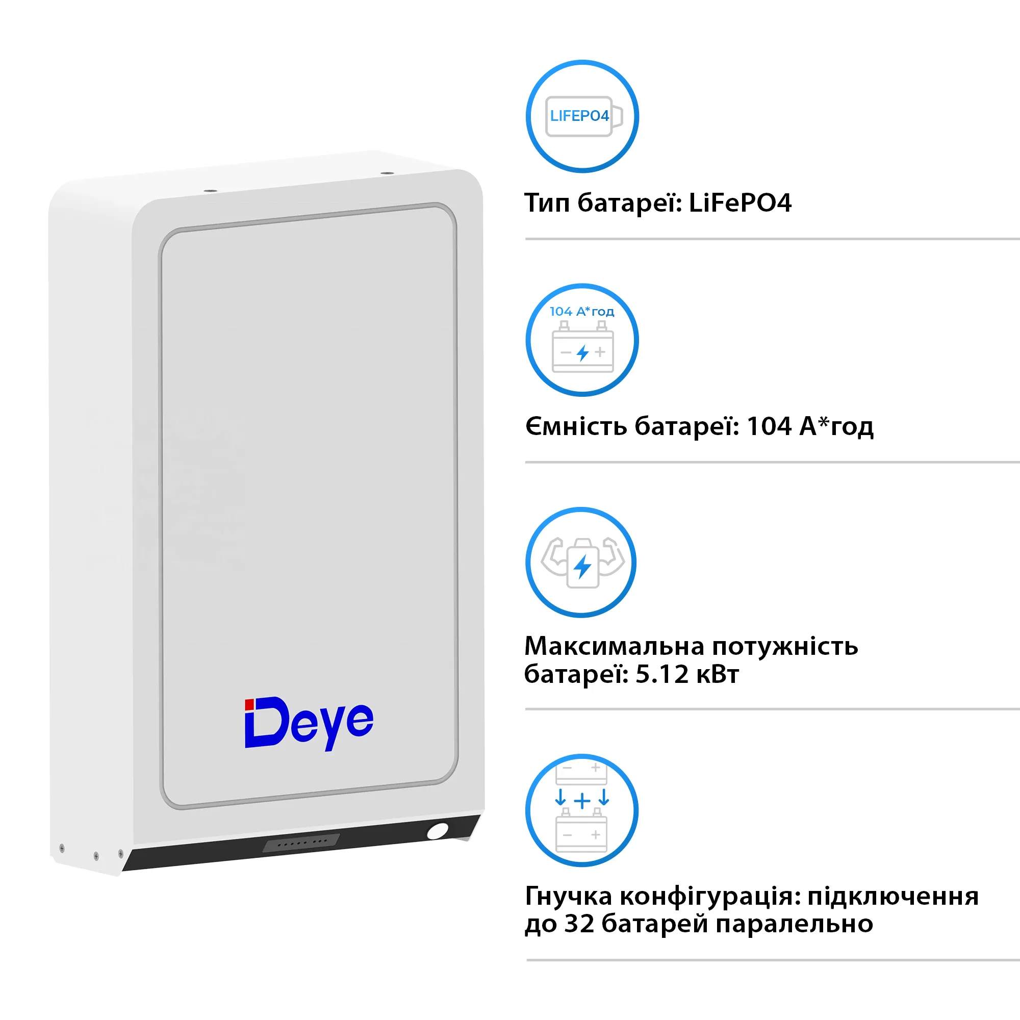 Акумуляторна батарея DEYE RW-M5.3 Pro LV 51.2V 104Ah 5.32kWh LiFePO4 - Фото 2
