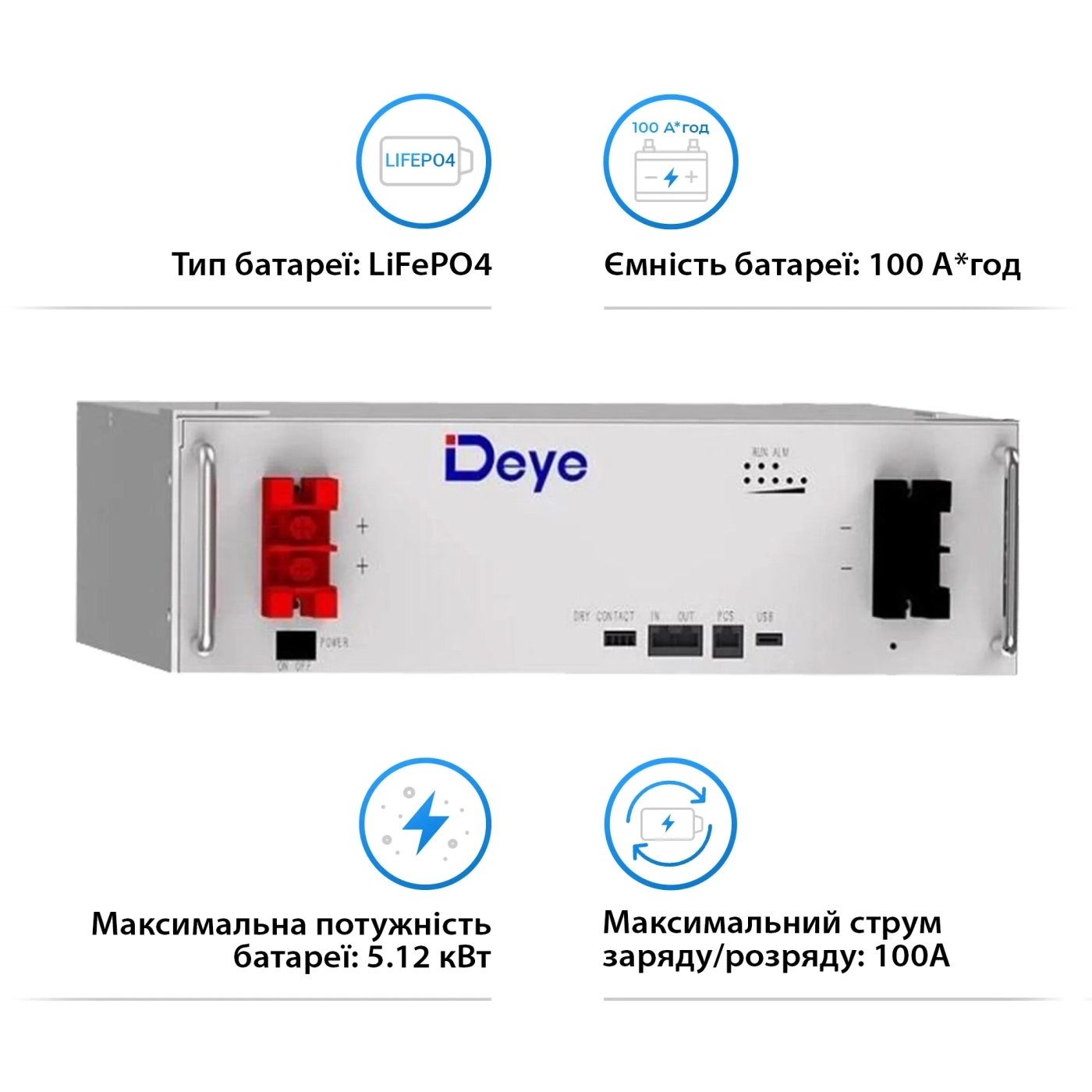 Система зберігання енергії SUMRY HGP-5500W-1DE5.12K-LFP-W 5500W 5.12kWh 1BAT LiFePO4 6000 циклів - Фото 2