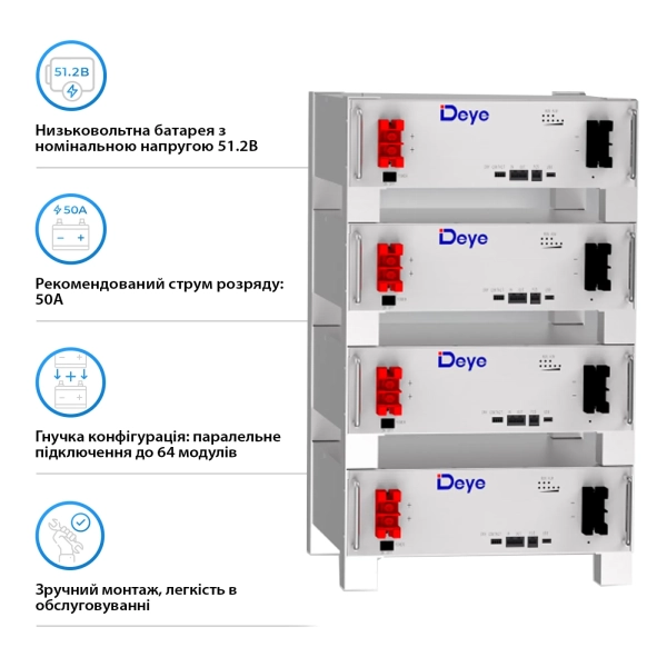 Система зберігання енергії SUMRY HGP-5500W-1DE5.12K-LFP-W 5500W 5.12kWh 1BAT LiFePO4 6000 циклів - Фото 3