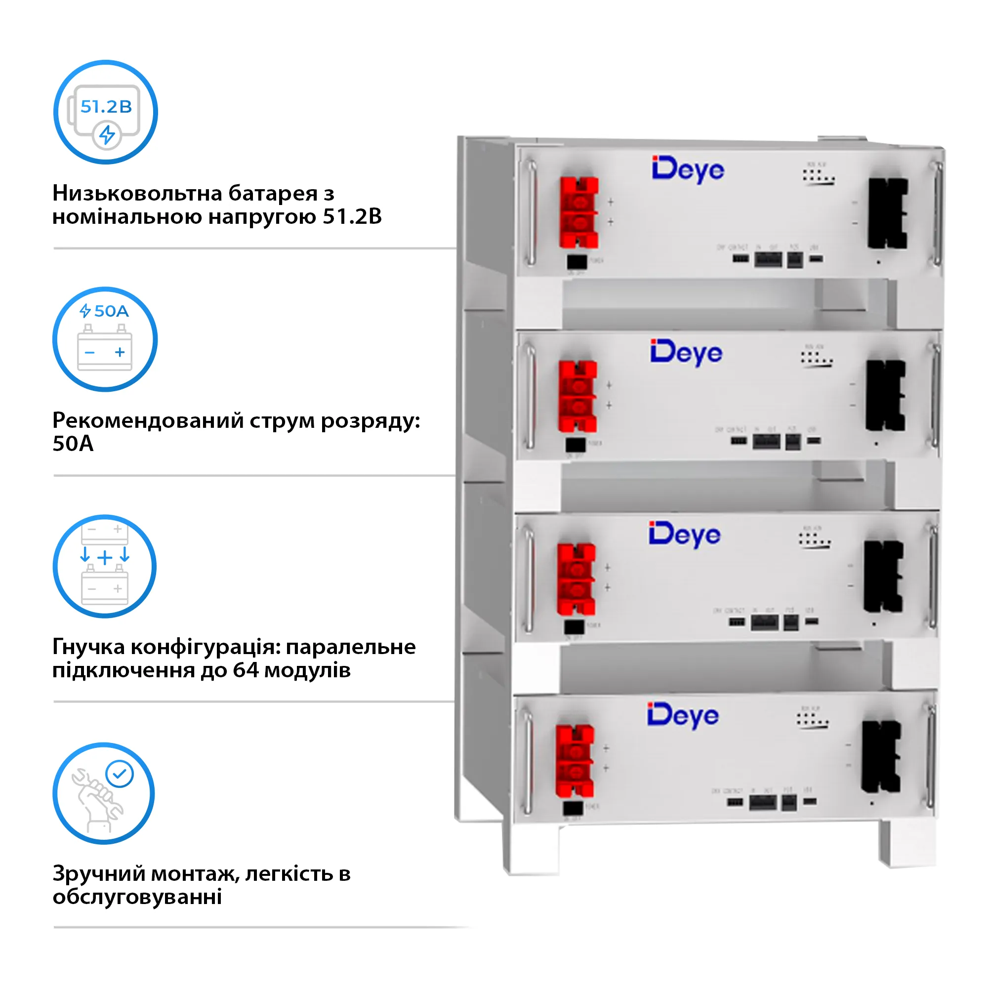 Система зберігання енергії SUMRY HGP-5500W-2DE10.24K-LFP-W 5500W 10.24kWh 2BAT LiFePO4 6000 циклів - Фото 4