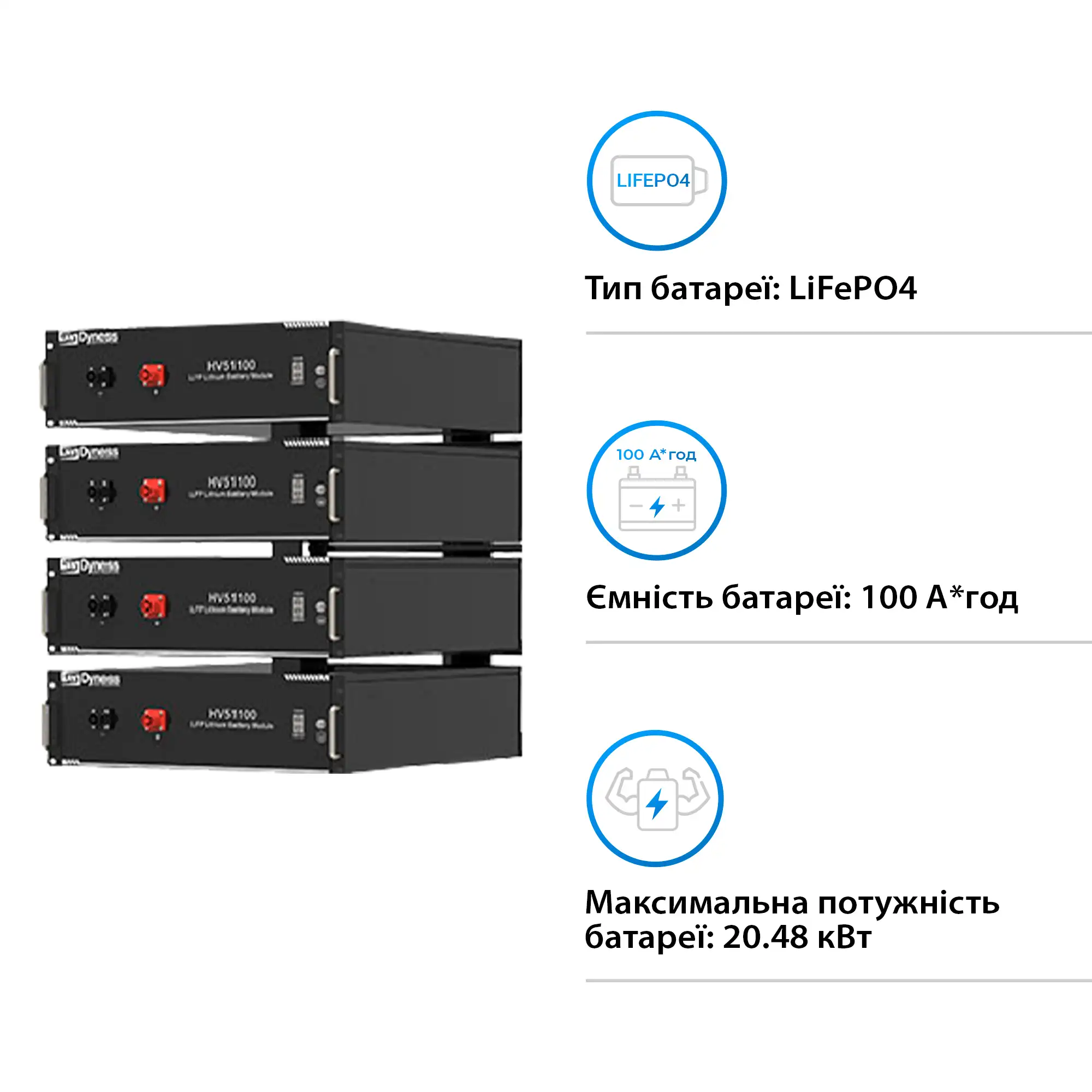 Система хранения энергии DEYE SUN-10K-SG01HP3-EU-AM2-HV51100-4-20.48kW-LFP 10kW 20.48kWh 1BAT LiFePO4 6000 циклов - Фото 4