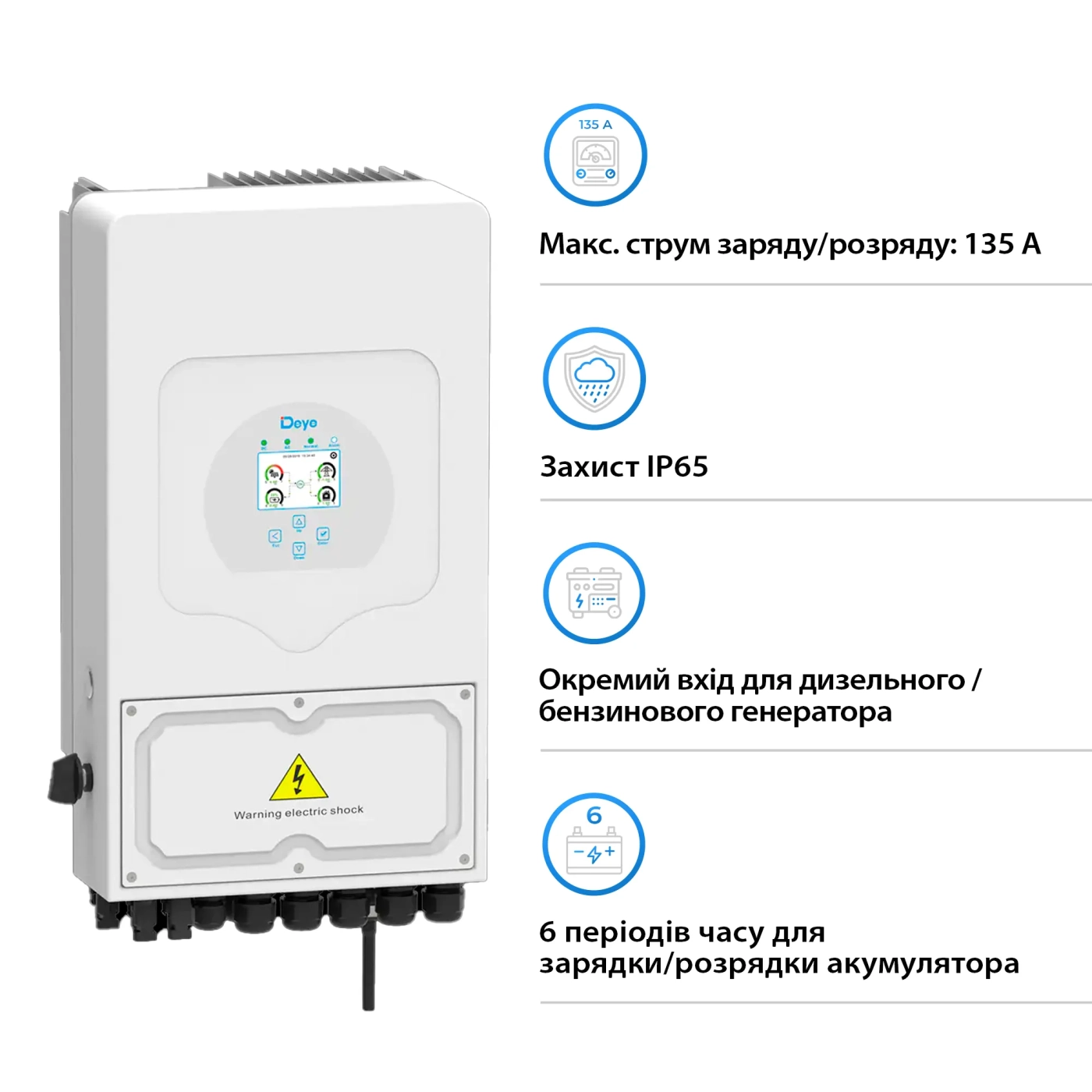 Система зберігання енергії DEYE SUN-6K-SG03LP1-EU-2GS9.6K-LFP 6kW 9.6kWh 2BAT LiFePO4 6500 циклів - Фото 4