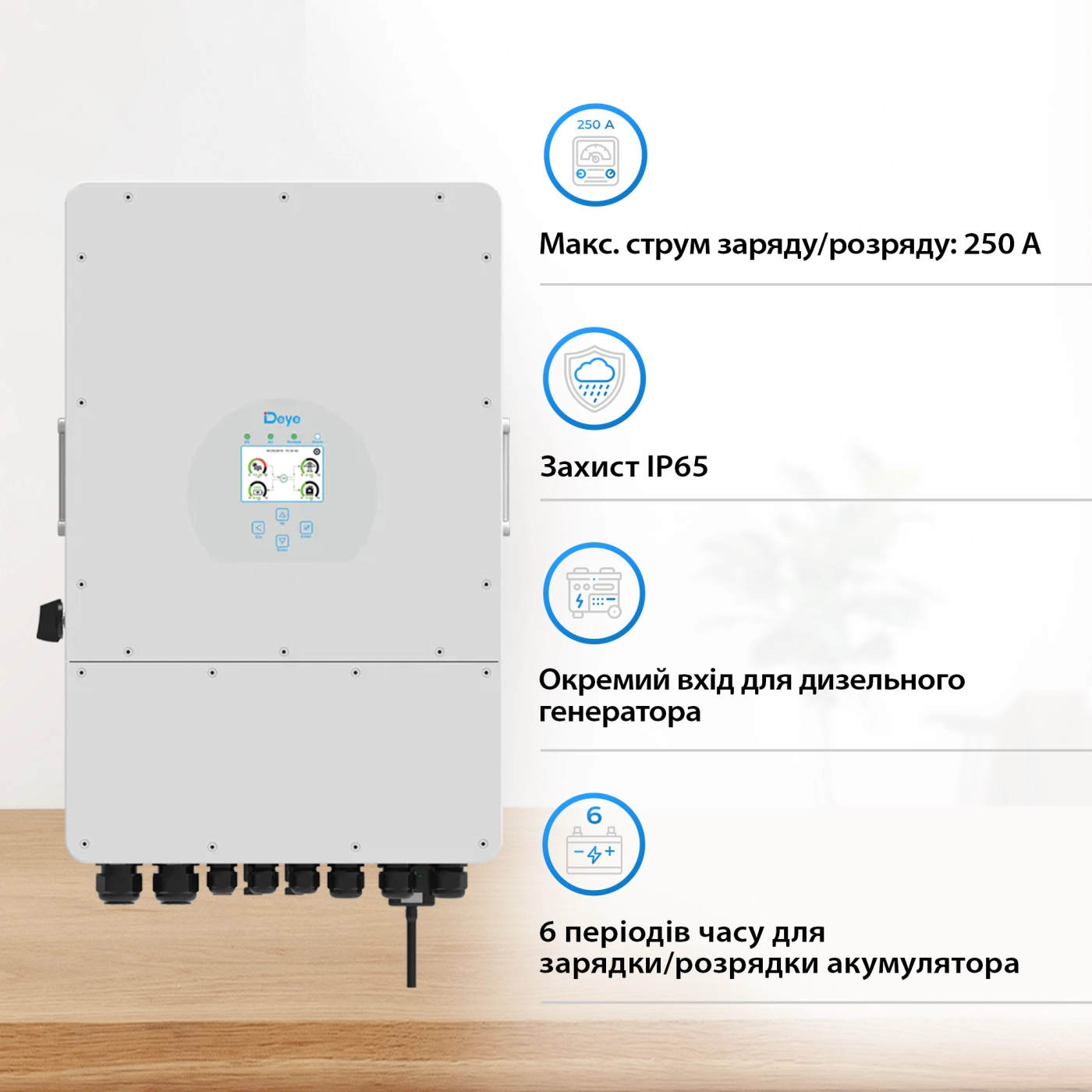 Система зберігання енергії DEYE SUN-12K-SG02LP1-EU-AM3-4DY20.48K-LFP 12kW 20.48kWh 4BAT LiFePO4 6000 циклів - Фото 2