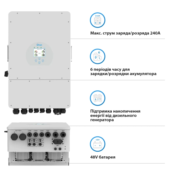 Система хранения энергии DEYE SUN-12K-SG04LP3-EU-4DY20.48K-LFP 12kW 20.48kWh 4BAT LiFePO4 6000 циклов - Фото 3
