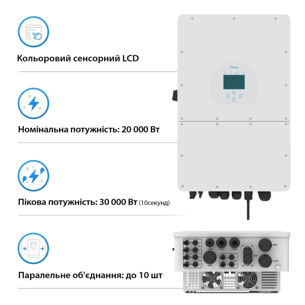 Система зберігання енергії DEYE SUN-20K-SG01HP3-EU-AM2-BOS-G4-20.48kW-LFP 20kW 20.48kWh 1BAT LiFePO4 6000 циклів - Фото 4