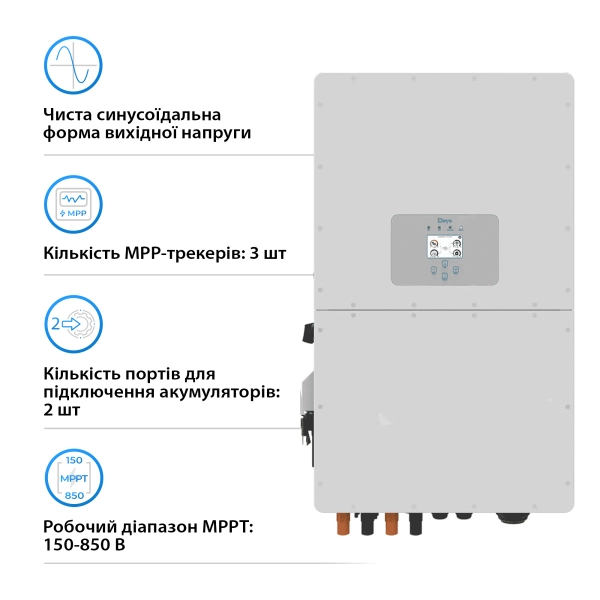 Система зберігання енергії DEYE SUN-30K-SG01HP3-EU-BM3-HV51100-7-35.84kW-LFP 30kW 35.84kWh 1BAT LiFePO4 6000 циклів - Фото 2