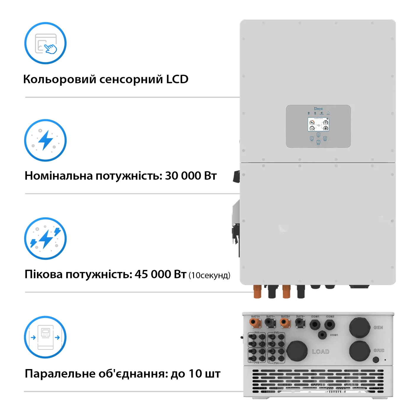 Система зберігання енергії DEYE SUN-30K-SG01HP3-EU-BM3-HV51100-7-35.84kW-LFP 30kW 35.84kWh 1BAT LiFePO4 6000 циклів - Фото 4
