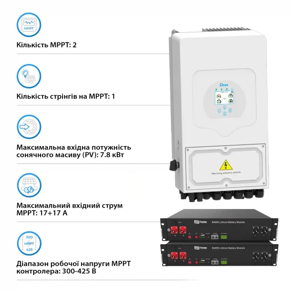 Система зберігання енергії Solarverse 6kW-Deye 4.8kWh-Dyness 2BAT LiFePO4 6000 циклів (SVR24-1DE6K1-LDY4.8K1-0) - Фото 3