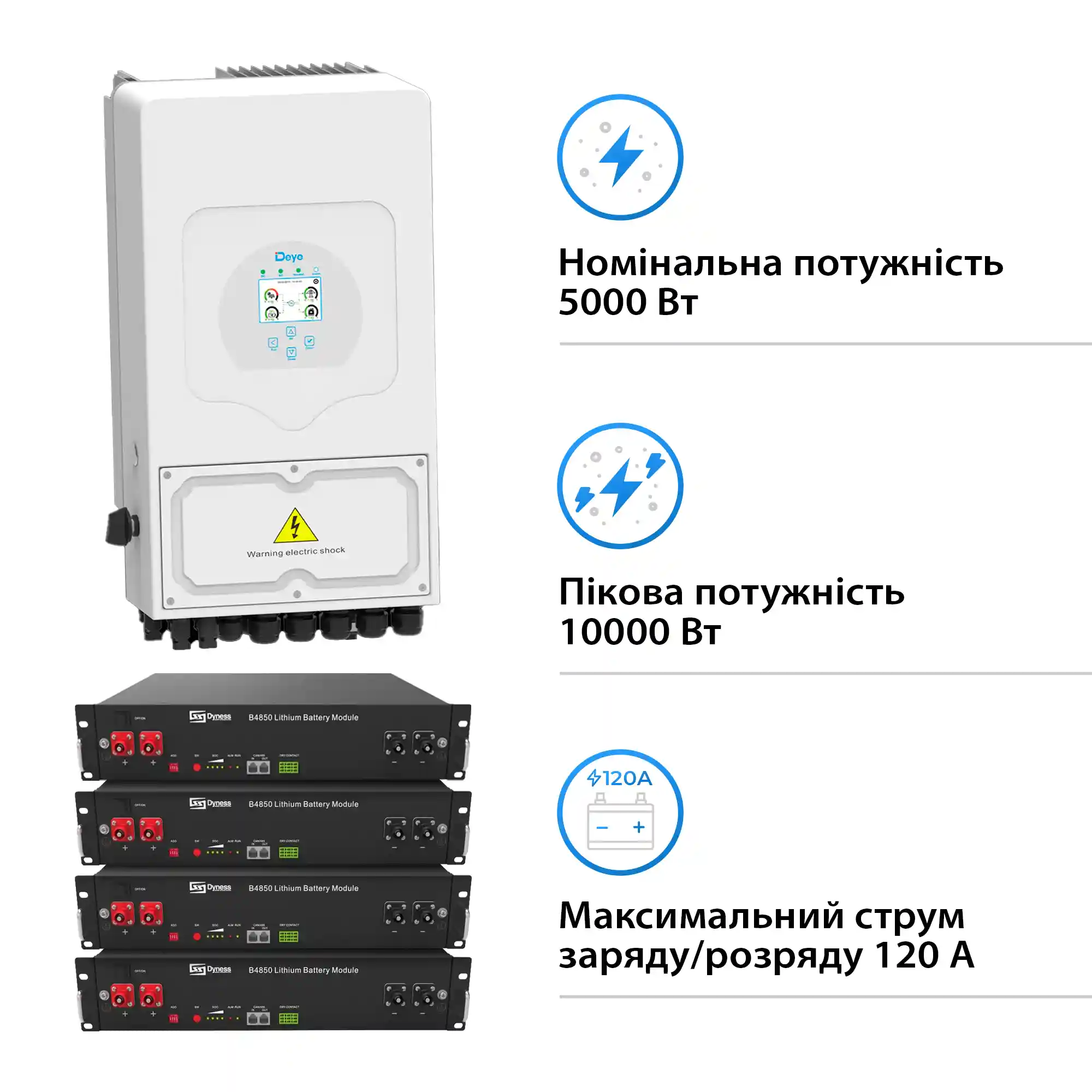 Система хранения энергии Solarverse 5kW-DEYE 9.6kWh-Dyness 4BAT LiFePO4 6000 циклов (SVR24-1DE5K1-LDY9.6K1-0) - Фото 2
