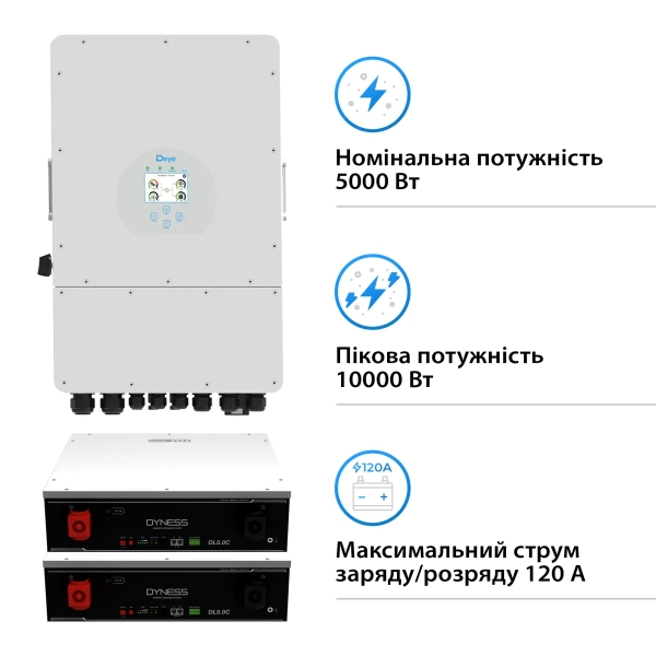 Система хранения энергии Deye SUN-5K-SG03LP1-EU-2DY10.24K-LFP-W 5kW 10.4kWh 2BAT LiFePO4 6000 циклов - Фото 2