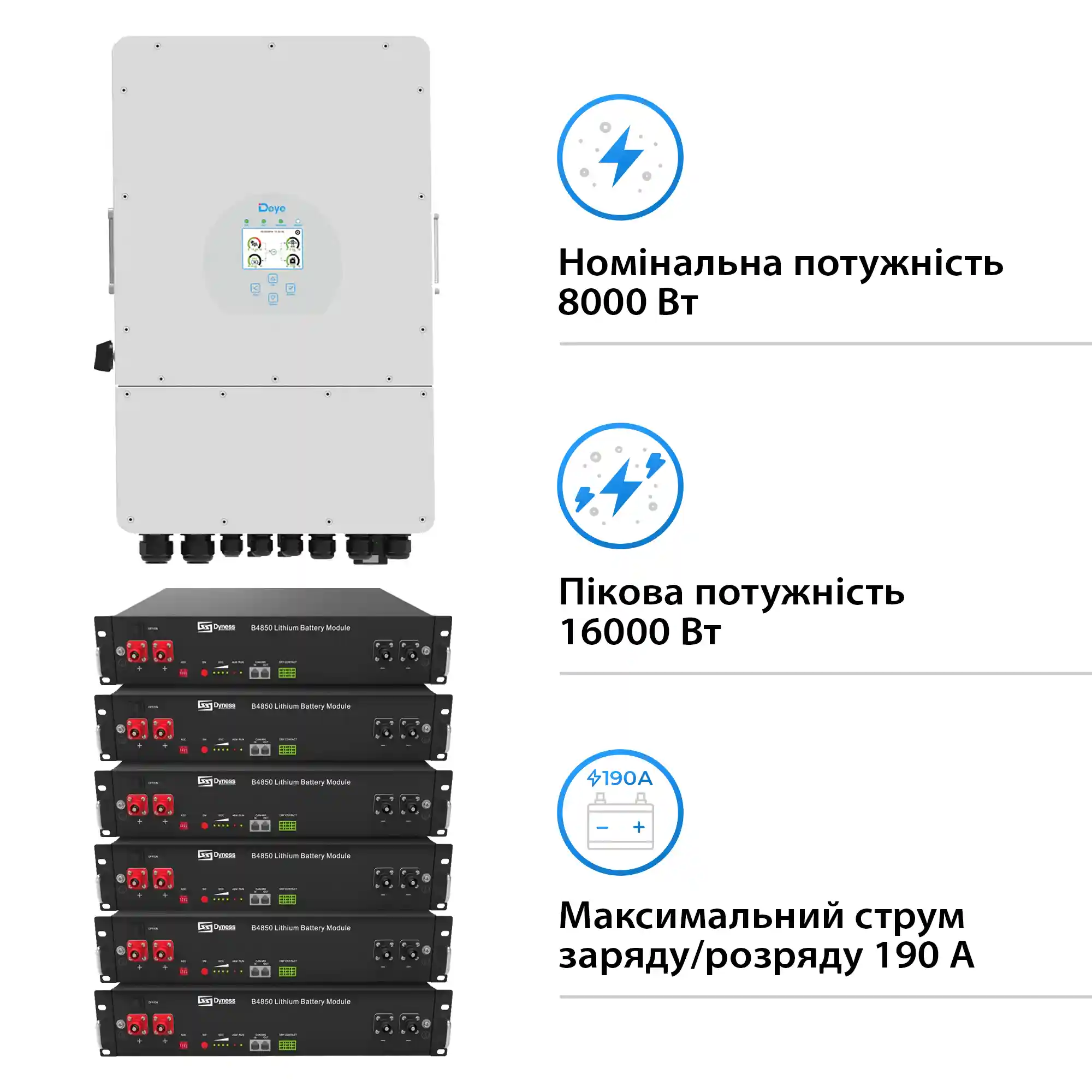 Система хранения энергии Deye SUN-8K-SG01LP1-EU-6DY14.4K-LFP 8kW 14.4kWh 6BAT LiFePO4 6000 циклов - Фото 2
