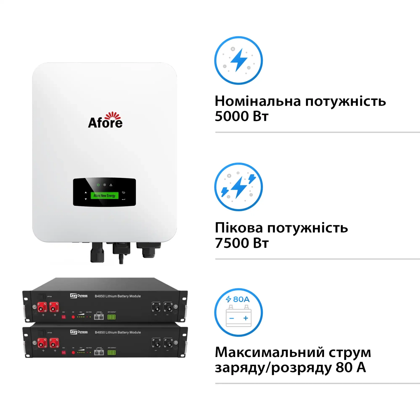 Система хранения энергии Afore AF5K-SL-2DY4.8K-LFP 5kW 4.8kWh 2BAT LiFePO4 6000 циклов - Фото 2