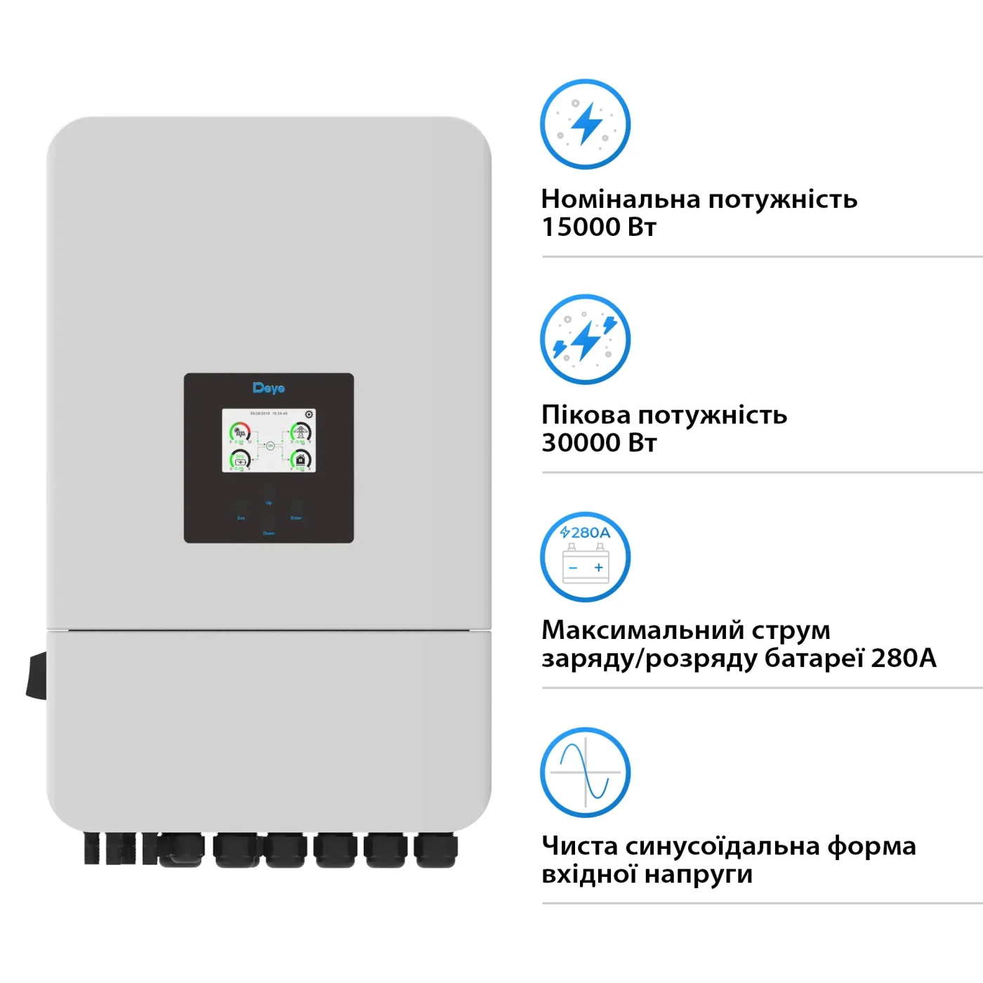 Гібридний інвертор Deye SUN-15K-SG05LP3-EU-SM2 15KW 48V 2 MPPT Wi-Fi 220/380V Трифазний - Фото 2