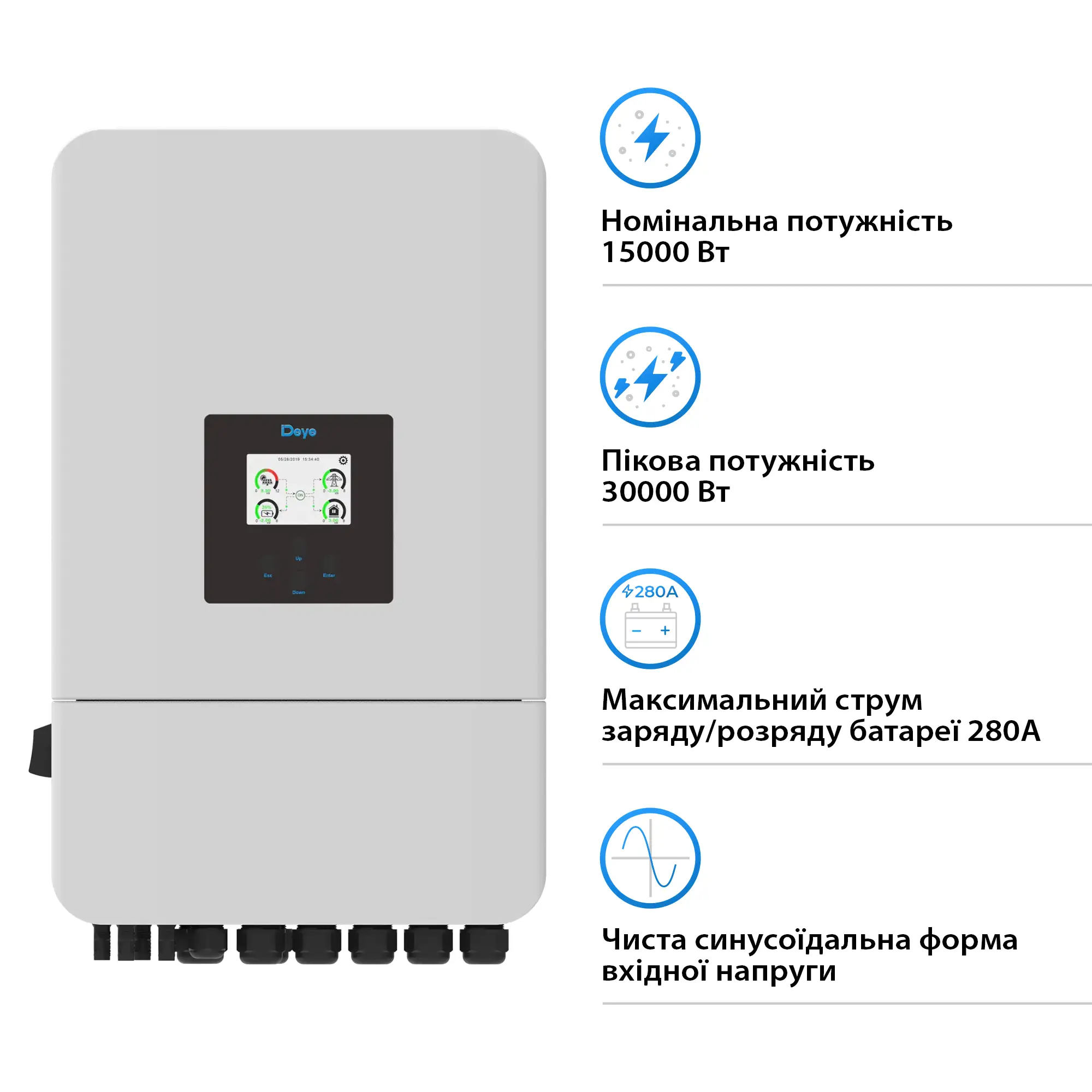 Гібридний інвертор Deye SUN-15K-SG05LP3-EU-SM2 15KW 48V 2 MPPT Wi-Fi 220/380V Трифазний - Фото 2