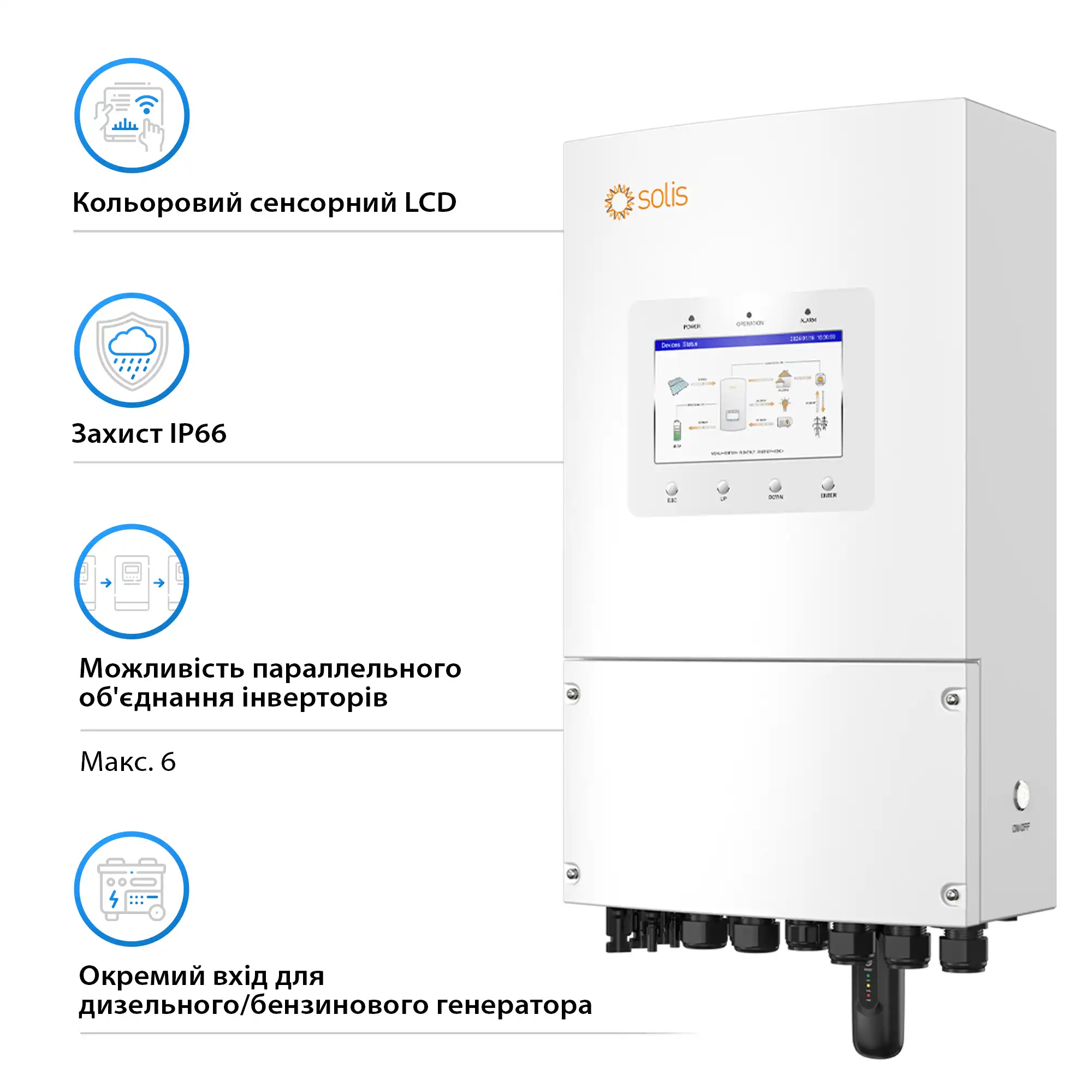 Гібридний інвертор Solis S6-EH1P6K-L-PLUS 6KW 48V 2 MPPT Wi-Fi 220V Однофазний - Фото 4