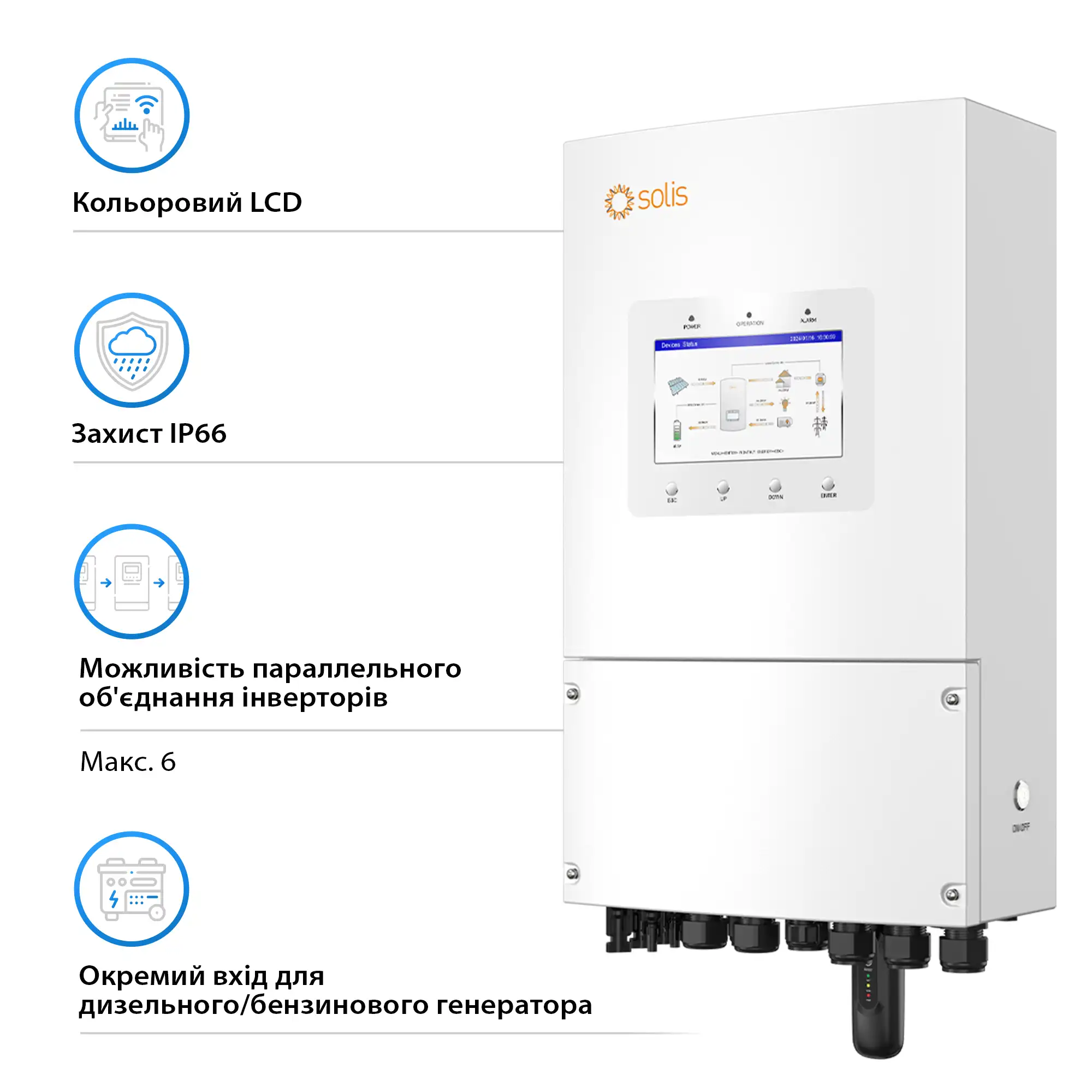 Гібридний інвертор Solis S6-EH1P8K-L-PLUS 8KW 48V 2 MPPT Wi-Fi 220V Однофазний - Фото 4