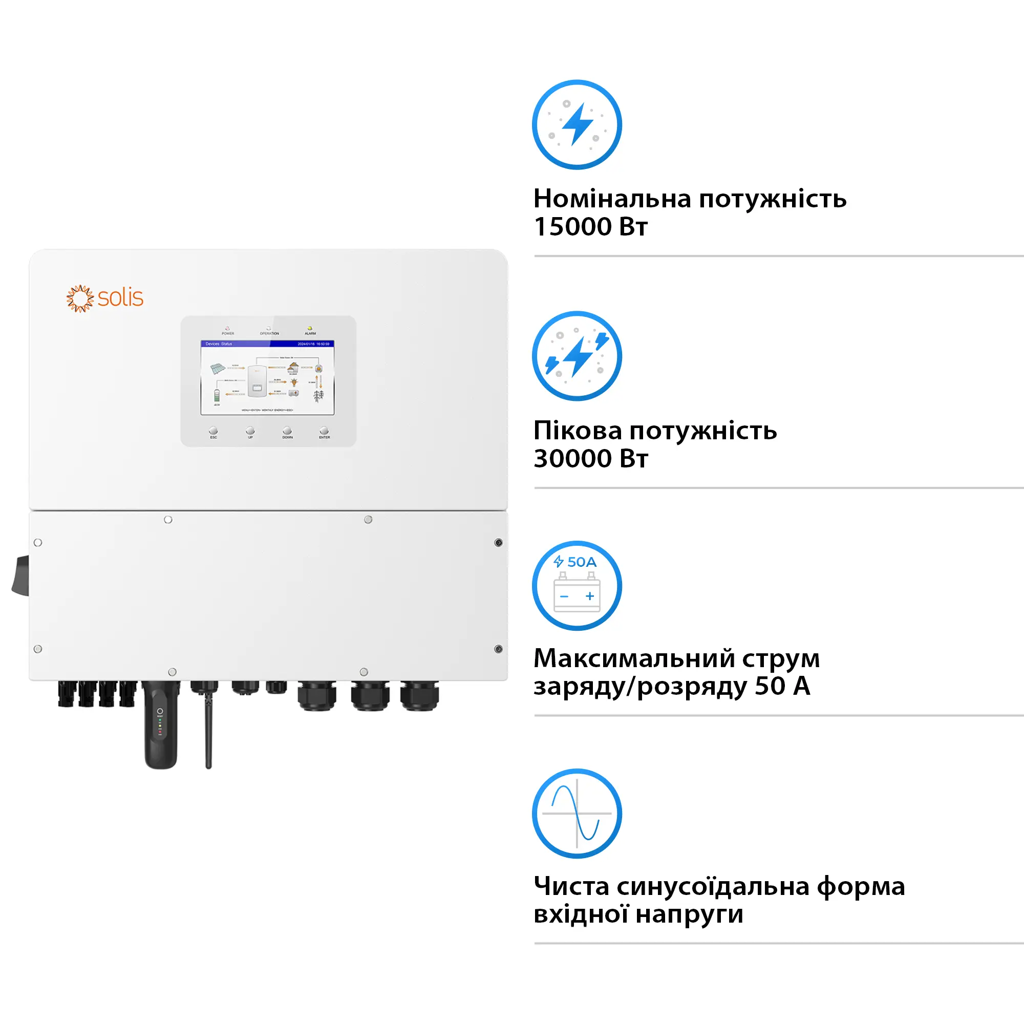 Гібридний інвертор Solis S6-EH3P20K-H 20KW  HV-battery 4 MPPT Wi-Fi 220/380V Трифазний - Фото 2