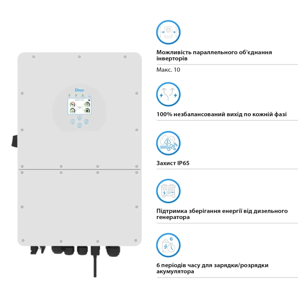 Гібридний інвертор Deye SUN-25K-SG01HP3-EU 25KW  HV-battery 2 MPPT Wi-Fi 220/380V Трифазний - Фото 3