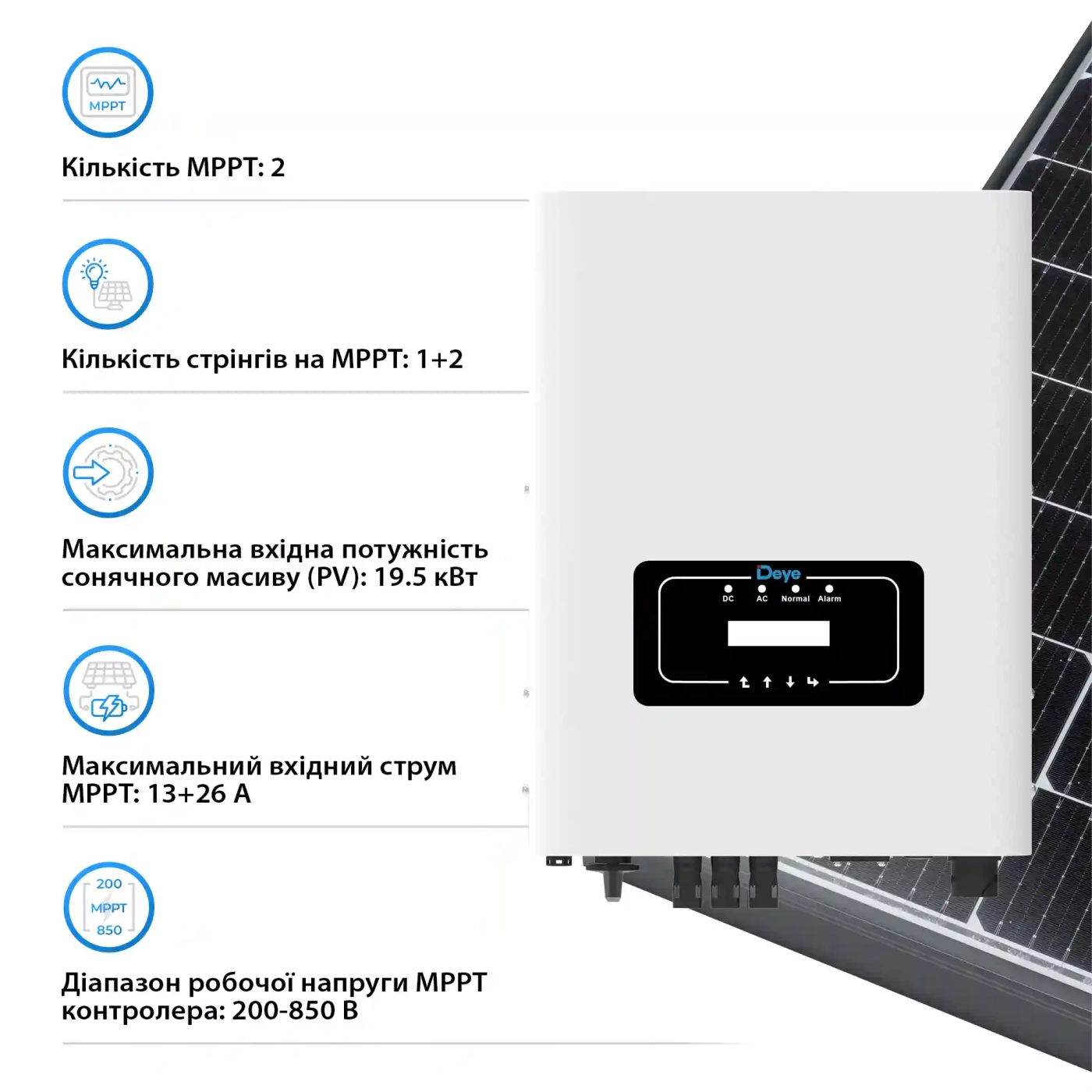 Мережевий інвертор Deye SUN-15K-G05 15KW 2 MPPT Wi-Fi 220/380V Трифазний - Фото 4