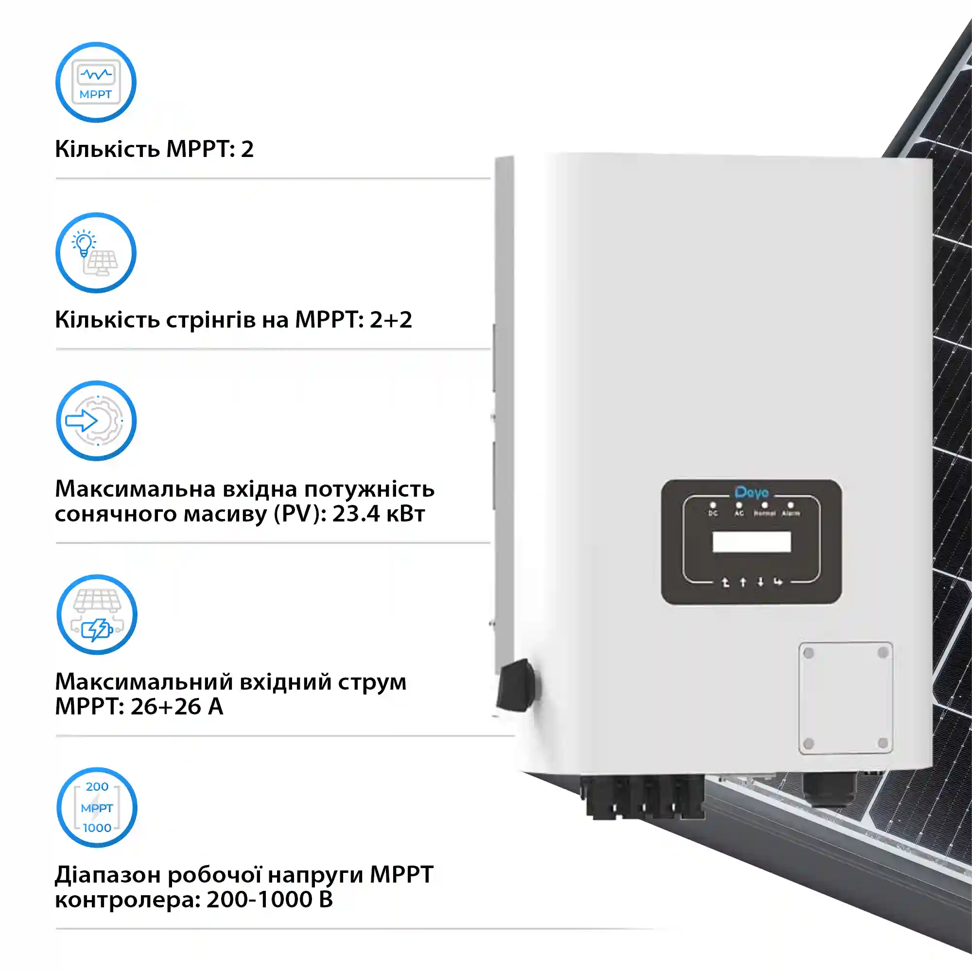 Мережевий інвертор Deye SUN-18K-G05 18KW 2 MPPT Wi-Fi 220/380V Трифазний - Фото 4