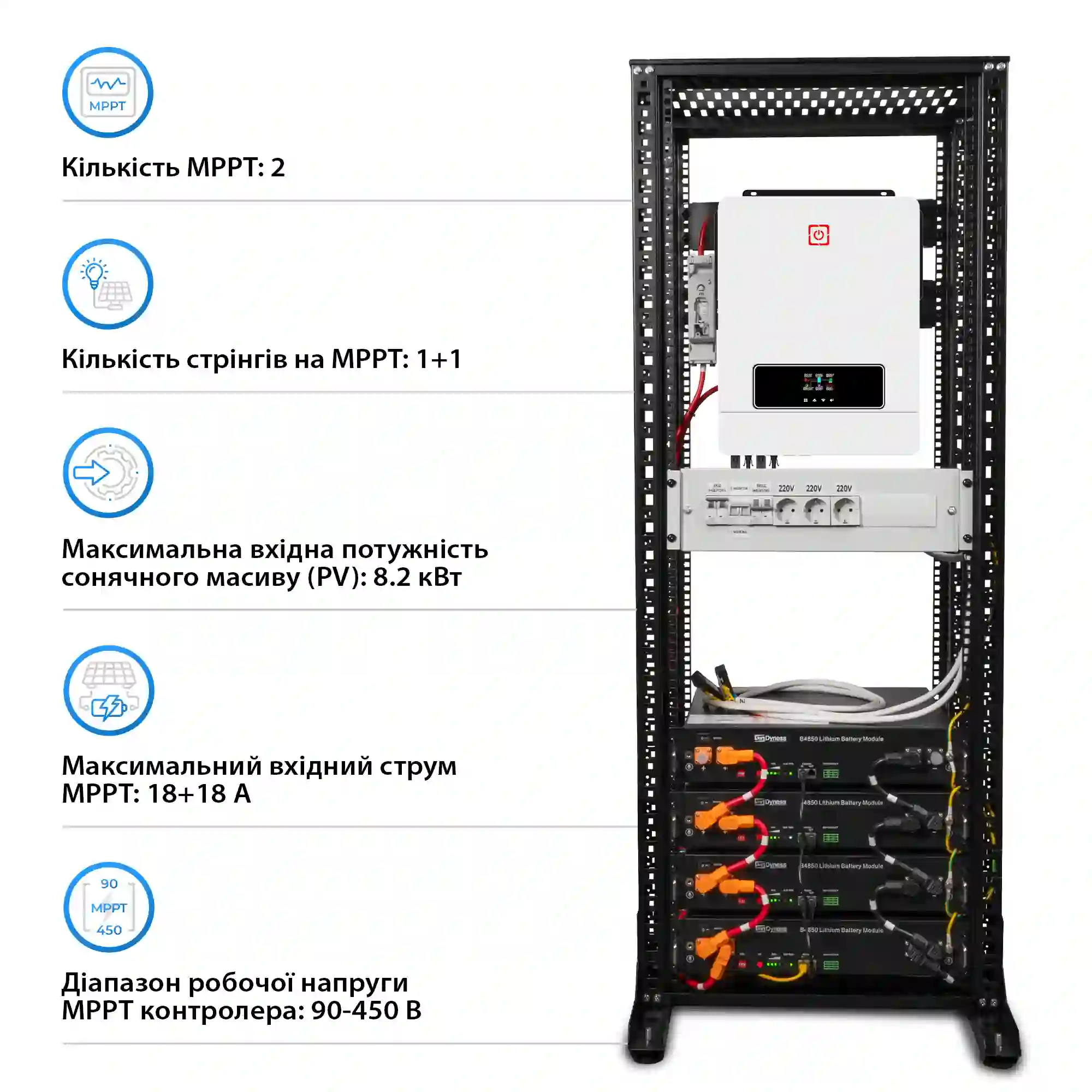 Система хранения энергии Solarverse SRV24-1MX8.2K1-LDY9.6K1-1 8.2kW 9.6kWh 4BAT LiFePO4 6000 циклов - Фото 3