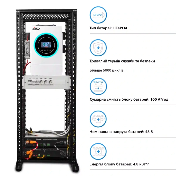 Система хранения энергии Solarverse SRV24-1SN6.2K1-LDY4.8K1-1 6.2kW 4.8kWh 2BAT LiFePO4 6000 циклов - Фото 4