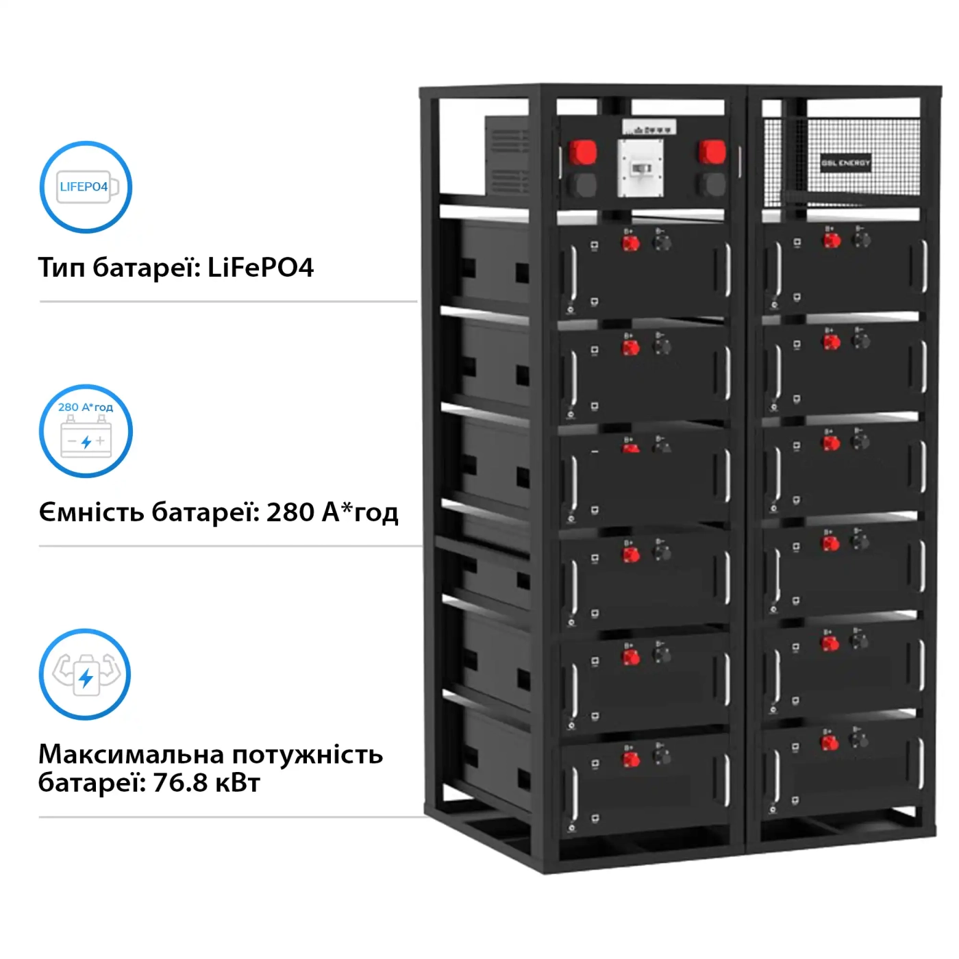 Блок батарей GSL 614.4V 280Ah 172kWh LiFePO4 (GSL-R172K) - Фото 2