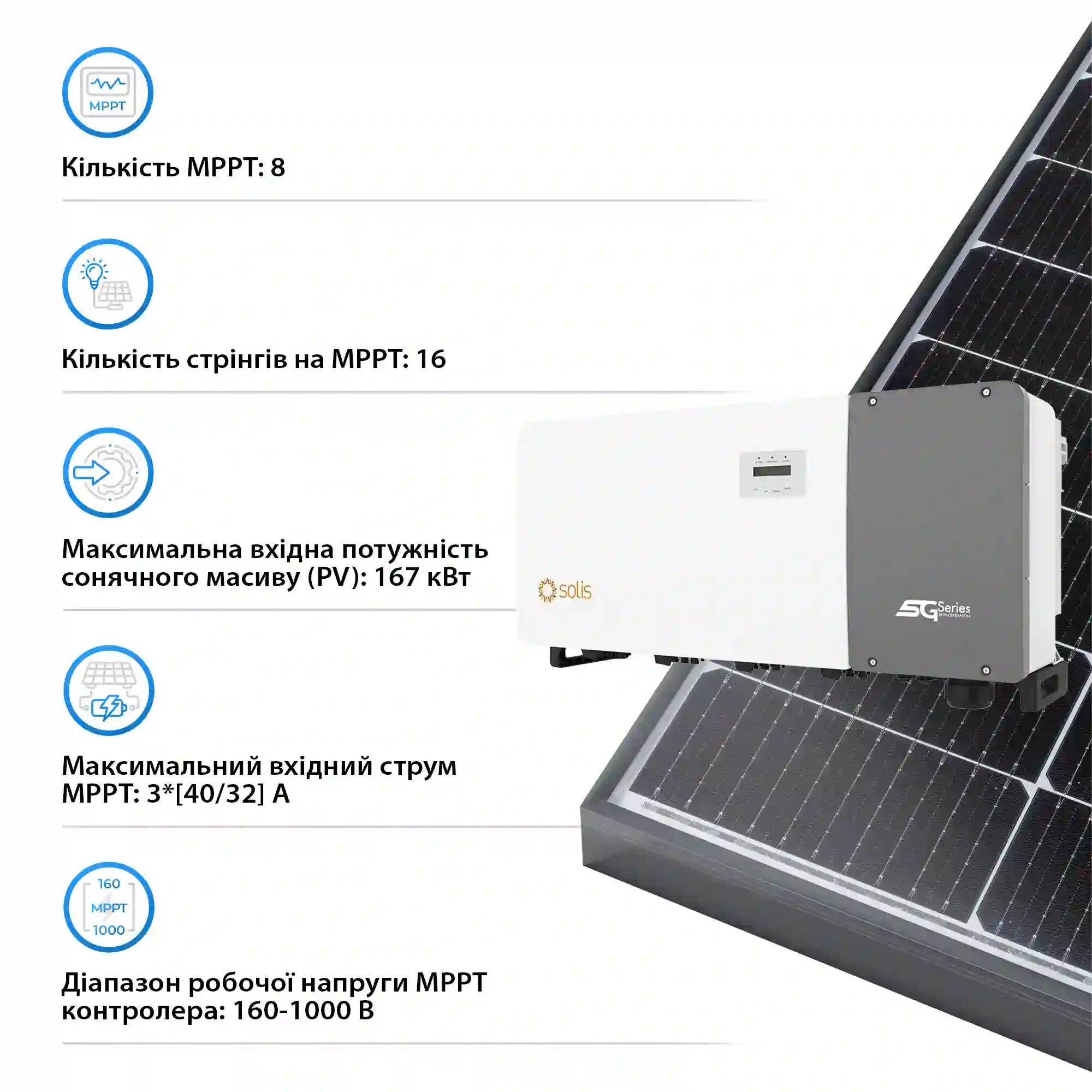 Мережевий інвертор Solis Solis-110K-5G-PRO 110KW 8 MPPT 220/380V Трифазний (Solis-110K-5G-PRO) - Фото 4