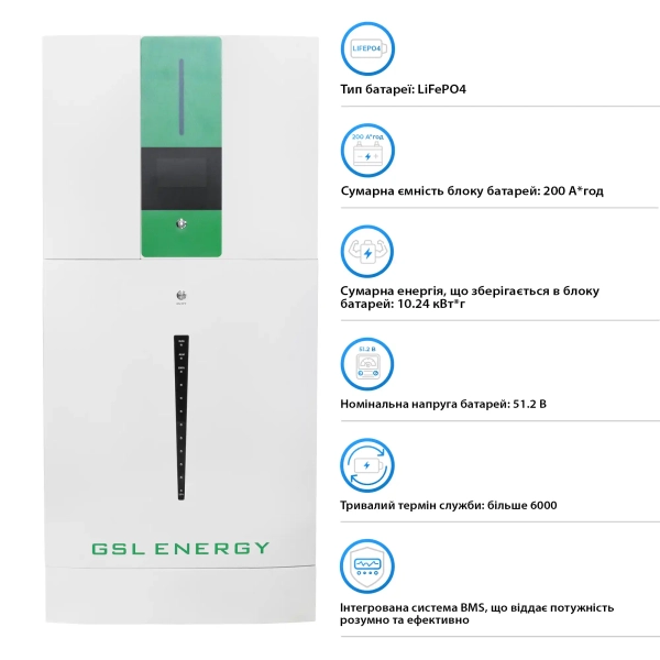 Система хранения энергии GSL HESS 5kW 200Ah 10.24kWh LiFePO4 2 MPPT 220V Однофазный (HESS5.5kW10kWh) - Фото 14