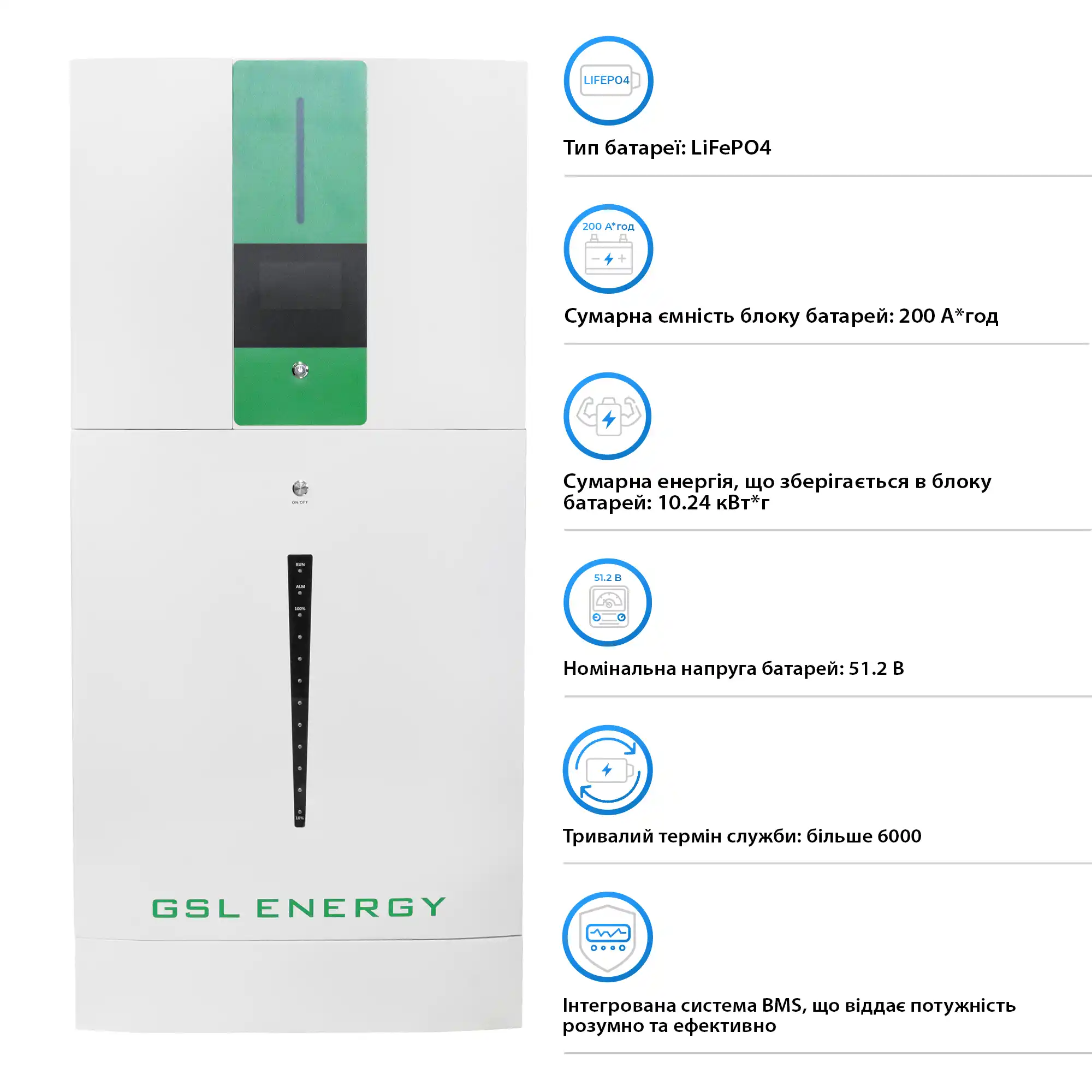 Система хранения энергии GSL HESS 5kW 200Ah 10.24kWh LiFePO4 2 MPPT 220V Однофазный (HESS5.5kW10kWh) - Фото 14