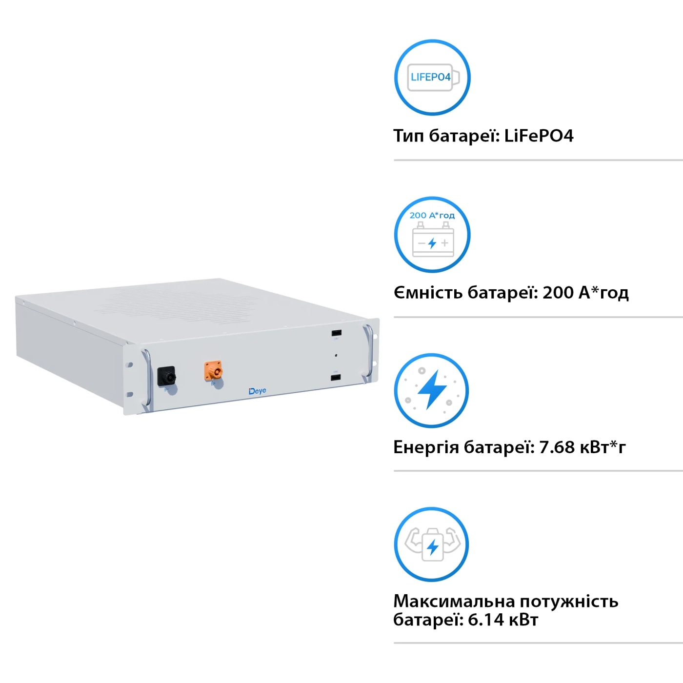 Акумуляторна батарея Deye BOS-A LiFePO4 HV 38.4V 200Ah 7.68kWh no BMS (BOS-A) - Фото 2
