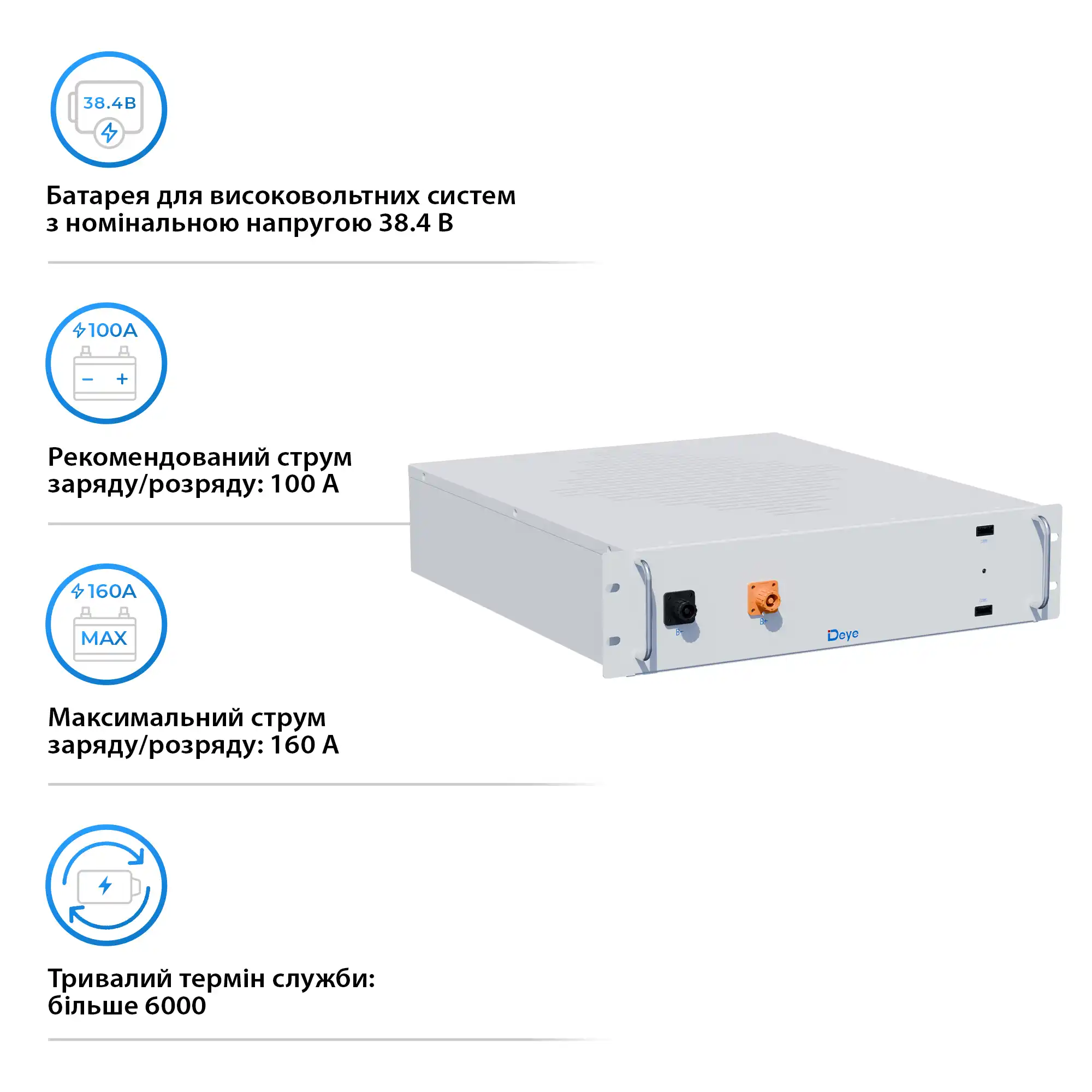 Акумуляторна батарея Deye BOS-A LiFePO4 HV 38.4V 200Ah 7.68kWh no BMS (BOS-A) - Фото 3
