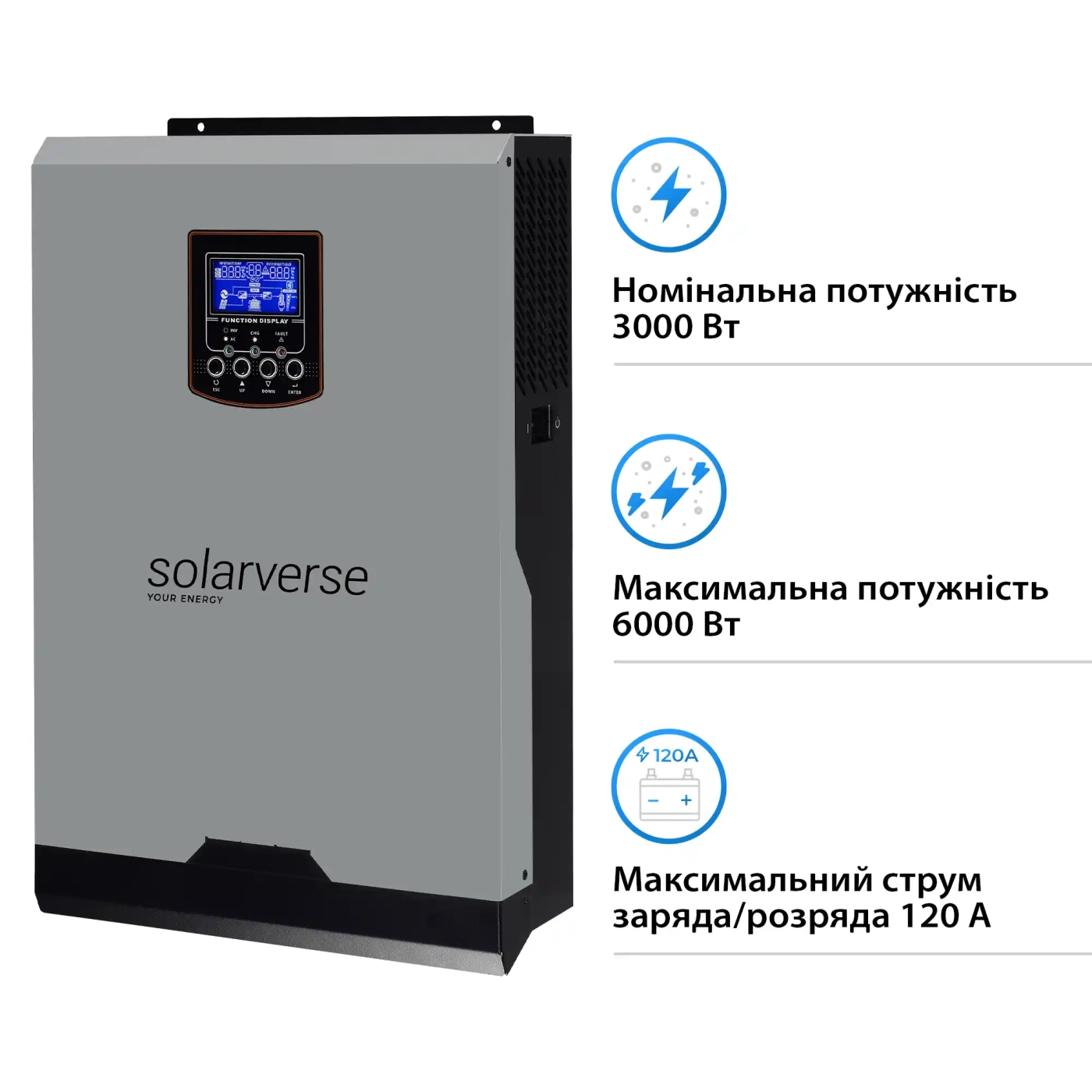 Автономний інвертор Solarverse Ampere 3kW 24V 1 MPPT 220V Однофазний (SV3024A) - Фото 2