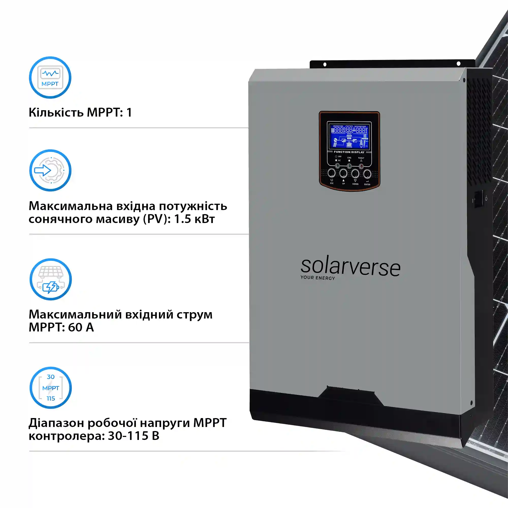 Автономний інвертор Solarverse Ampere 3kW 24V 1 MPPT 220V Однофазний (SV3024A) - Фото 4