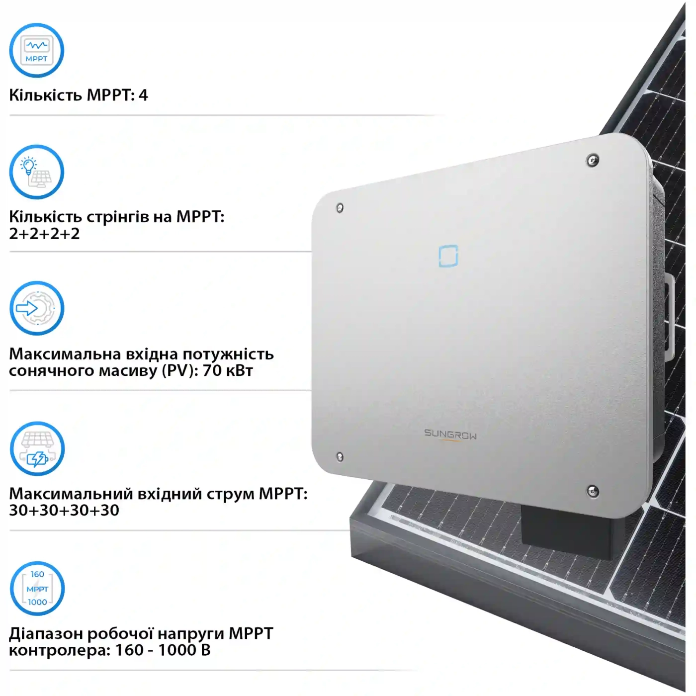 Мережевий інвертор SUNGROW SG50CX-P2_V12 50kW 4 MPPT 220/380V Трифазний (ASG01767) - Фото 5