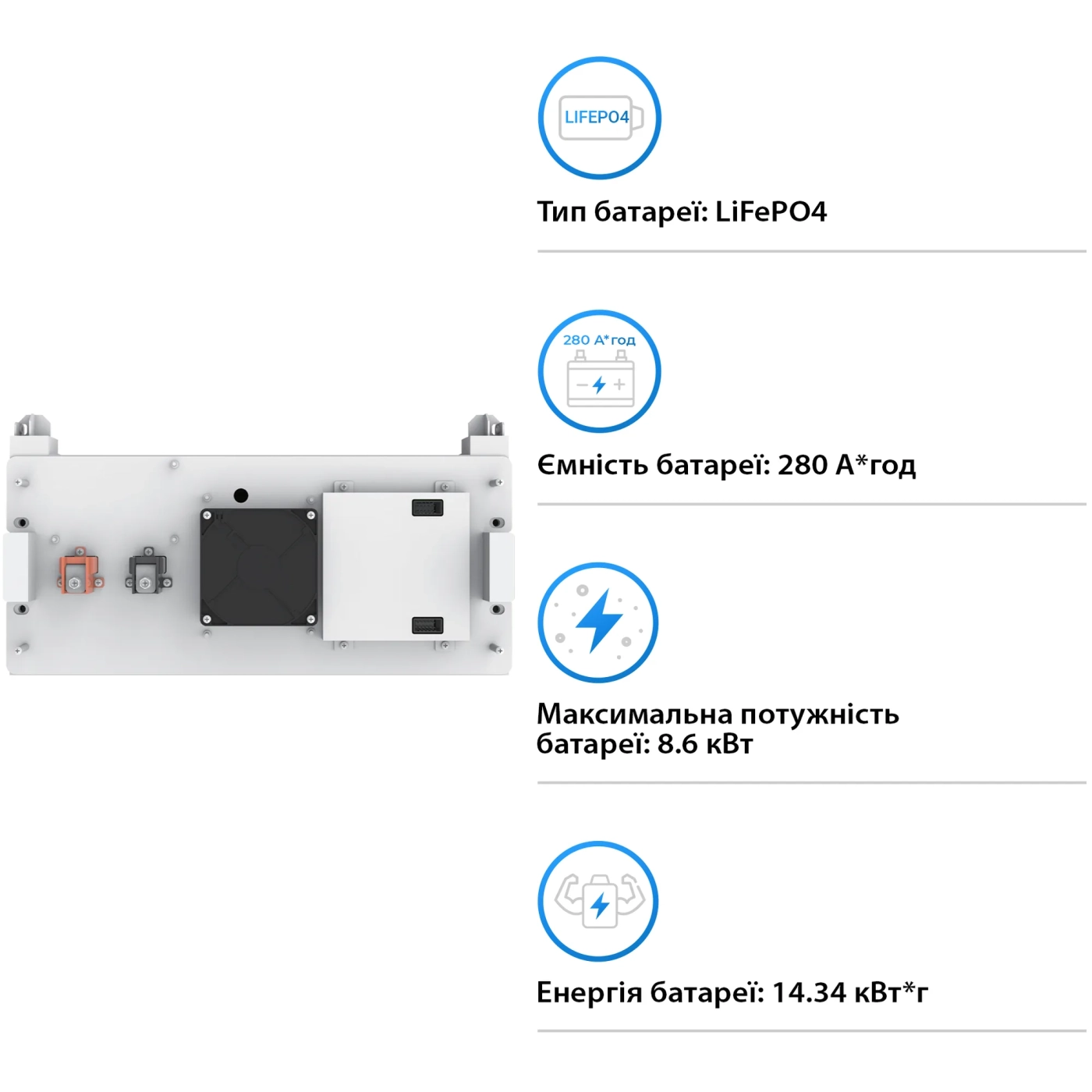 Акумуляторна батарея Deye BOS-B LiFePO4 HV 51.2V 280Ah 14.3kWh no BMS (BOS-B-Pack14.3) - Фото 2