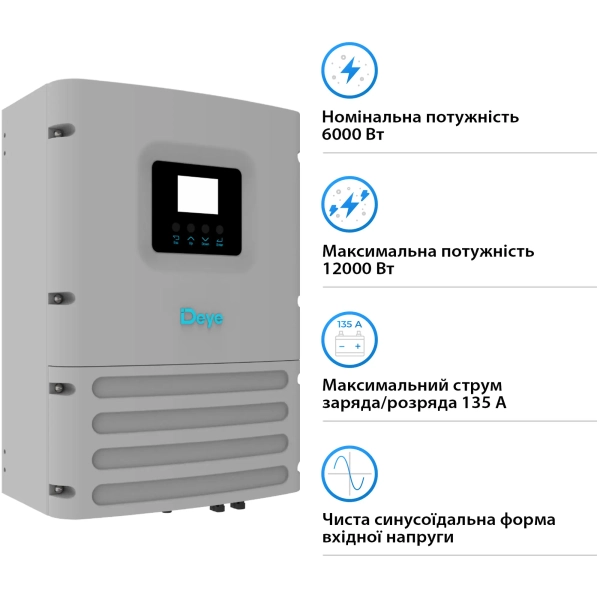 Автономний інвертор DEYE SUN-6K-OG01LP1-EU-AM2 6KW LV 2 MPPT Wi-Fi Однофазний (SUN-6K-OG01LP1-EU-AM2) - Фото 3