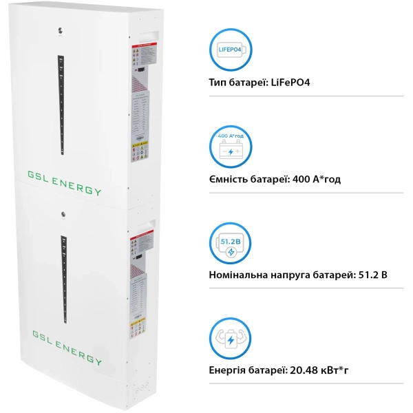Акумуляторна батарея GSL 51.2V 400Ah 20.48kWh LiFePO4 (2xHESS51200A) - Фото 13