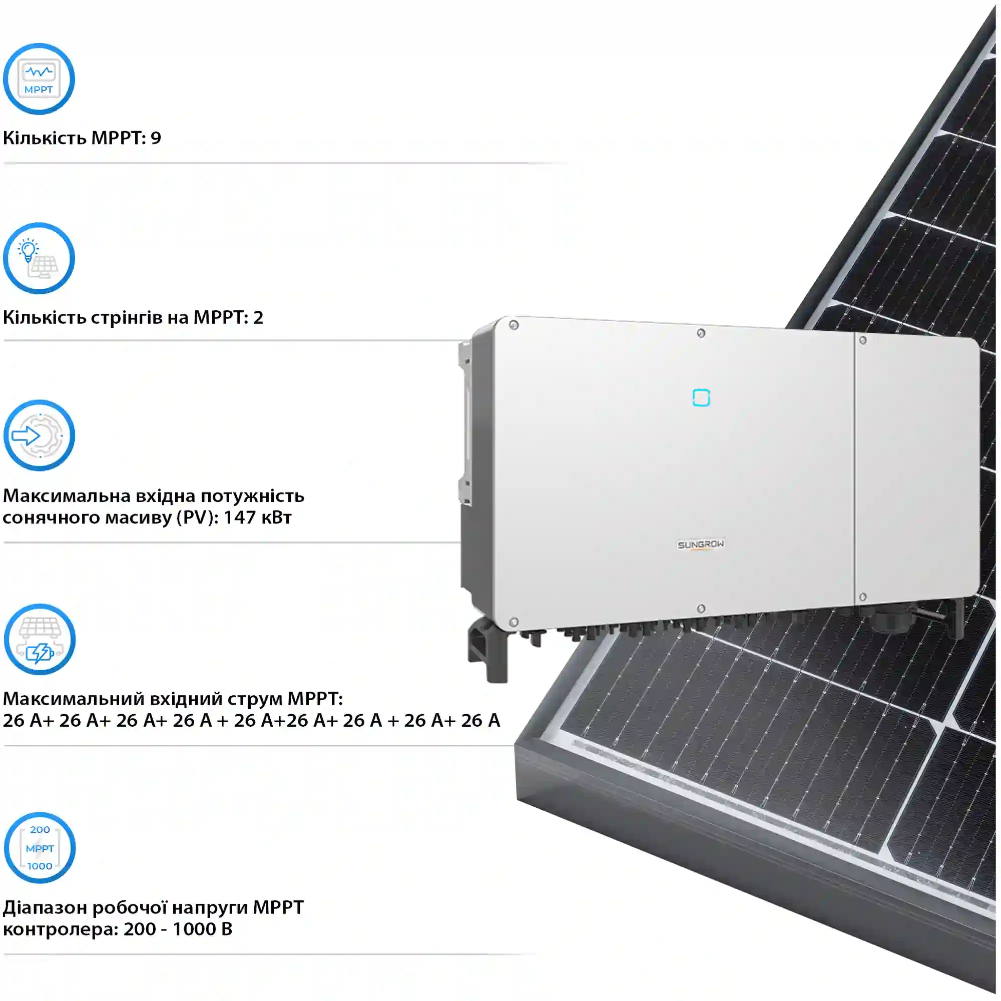 Мережевий інвертор SUNGROW SG110CX-V112 110kW 12 MPPT 220/380V Трифазний (ASG02271) - Фото 5