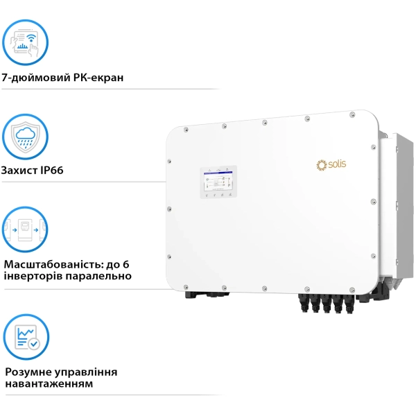 Гібридний інвертор Solis S6-EH3P125K10-NV-YD-H 125KW  HV-battery 10 MPPT Wi-Fi 220/380V Трифазний - Фото 4