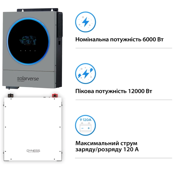 Система зберігання енергії Solarverse SV-1SV6K1-LDY5.1K1-1 6kW 5.12kWh 1BAT LiFePO4 6000 циклів - Фото 3