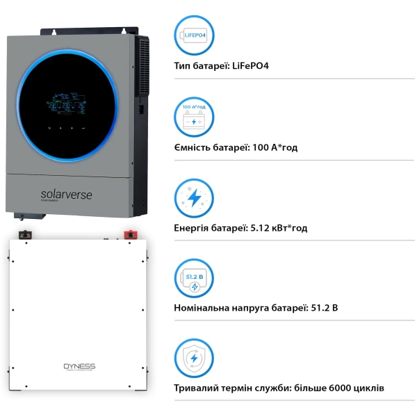 Система зберігання енергії Solarverse SV-1SV6K1-LDY5.1K1-1 6kW 5.12kWh 1BAT LiFePO4 6000 циклів - Фото 5