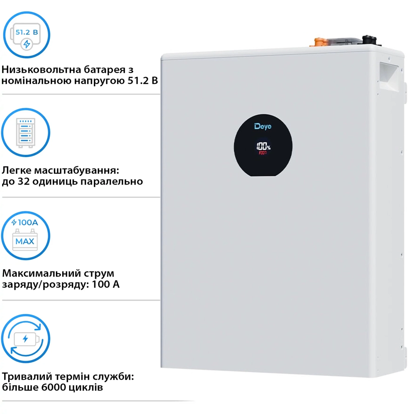 Акумуляторна батарея DEYE SE-F5 Pro LiFePO4 LV 51.2v 100Ah 5.12kwh (SE-F5 Pro-C) - Фото 4