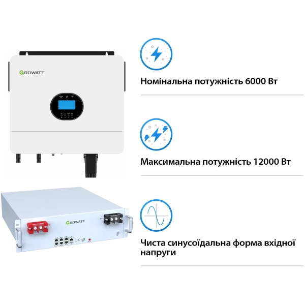 Купити Система зберігання енергії Growatt SV-1GR6K1-LGR5K1-1 6kW 5.1kWh 1BAT LiFePO4 6000 циклів (SV-1GR6K1-LGR5K1-1) - фото 3