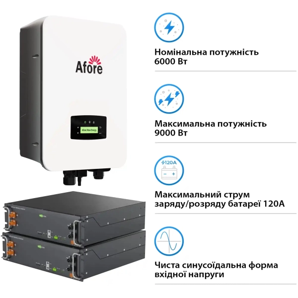 Купити Система зберігання енергії Afore SV-1AF6K1-LES10.2K1 6kW 10.2kWh 2BAT LiFePO4 6000 циклів (SV-1AF6K1-LES10.2K1) - фото 2