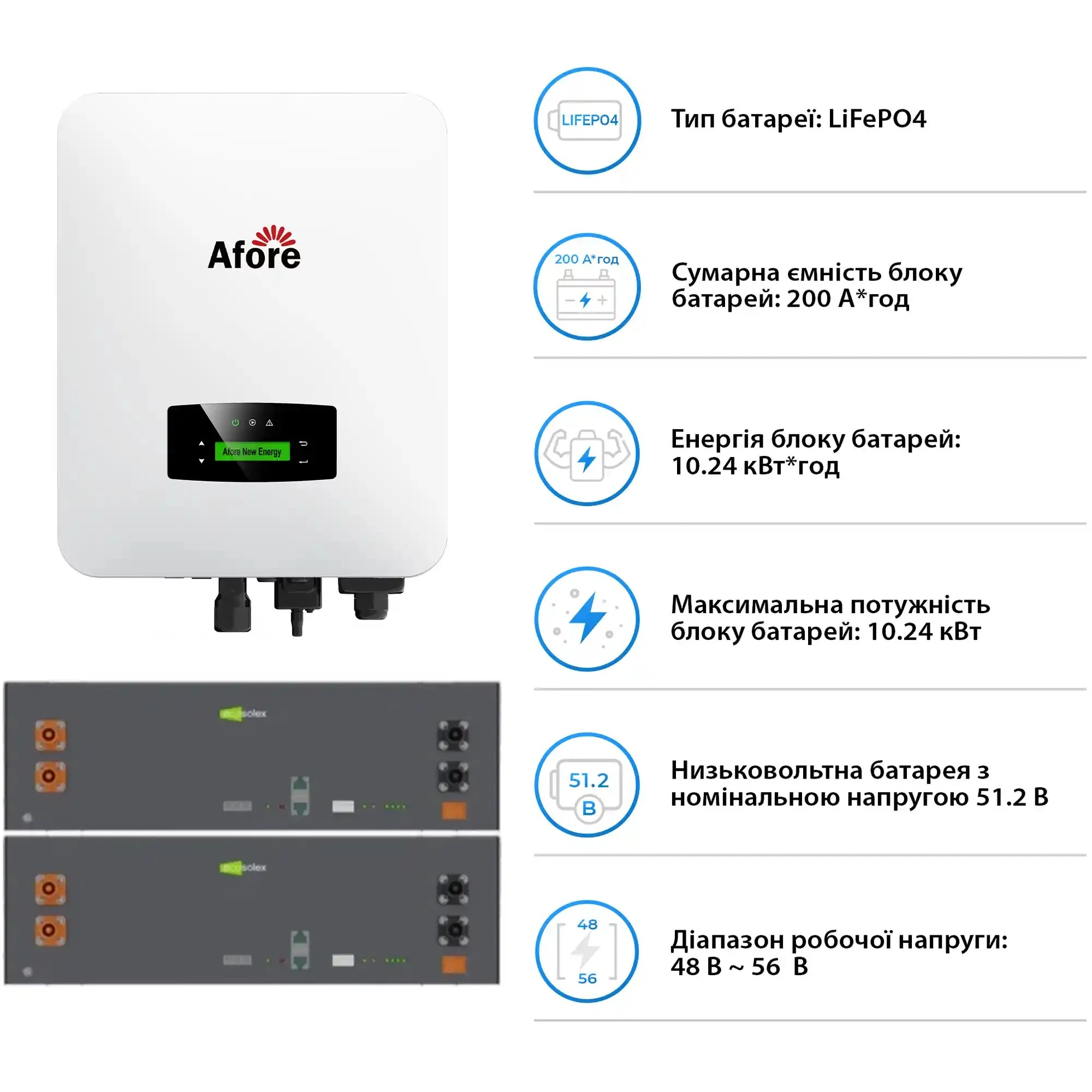 Купити Система зберігання енергії Afore SV-1AF6K1-LES10.2K1 6kW 10.2kWh 2BAT LiFePO4 6000 циклів (SV-1AF6K1-LES10.2K1) - фото 5