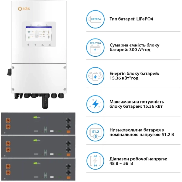 Купити Система зберігання енергії Solis SV-1SL8K1-LES15.3K1 8kW 15.4kWh 3BAT LiFePO4 6000 циклів (SV-1SL8K1-LES15.3K1) - фото 5